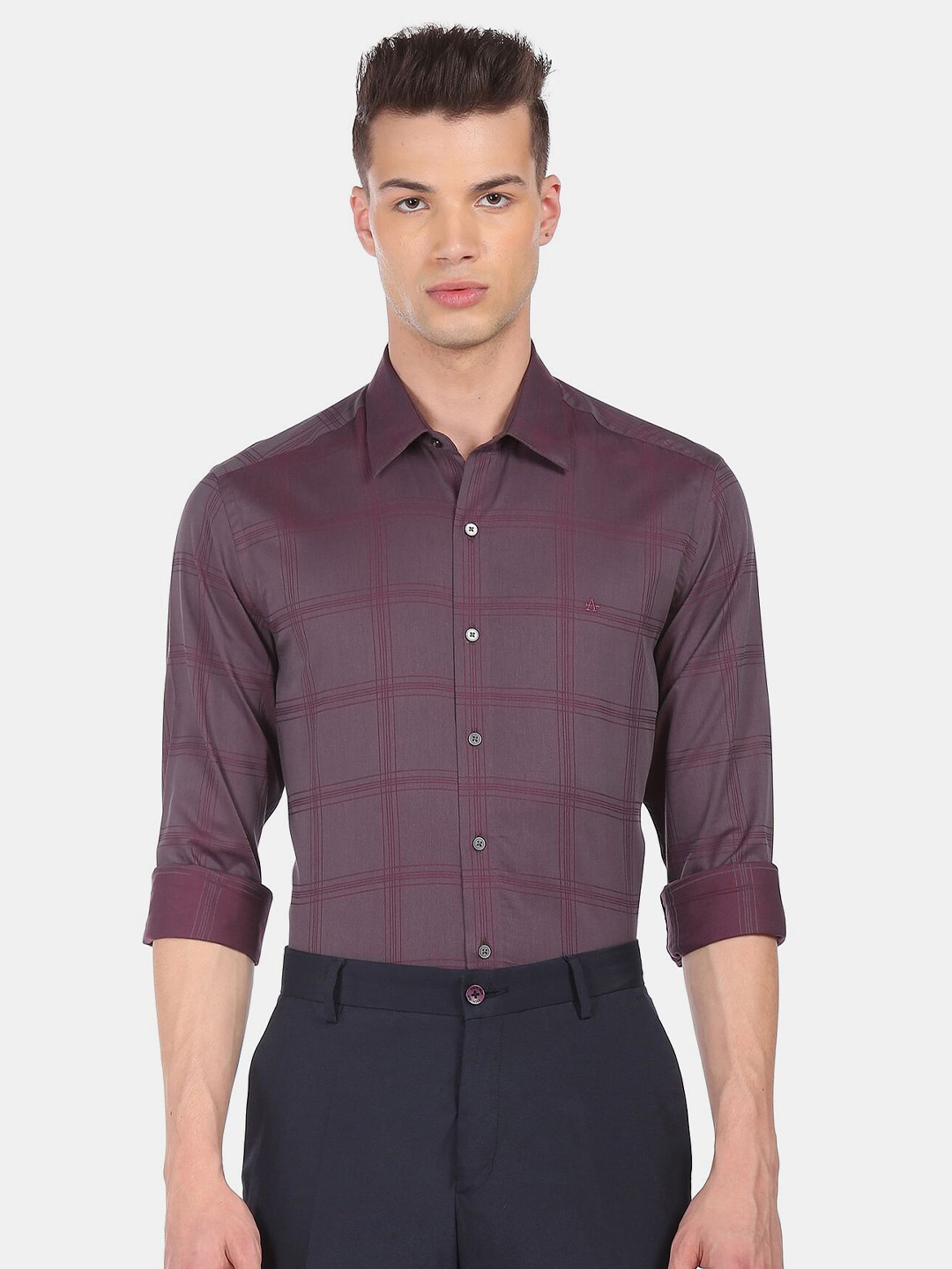 

Arrow New York Men Purple Slim Fit Checked Formal Shirt