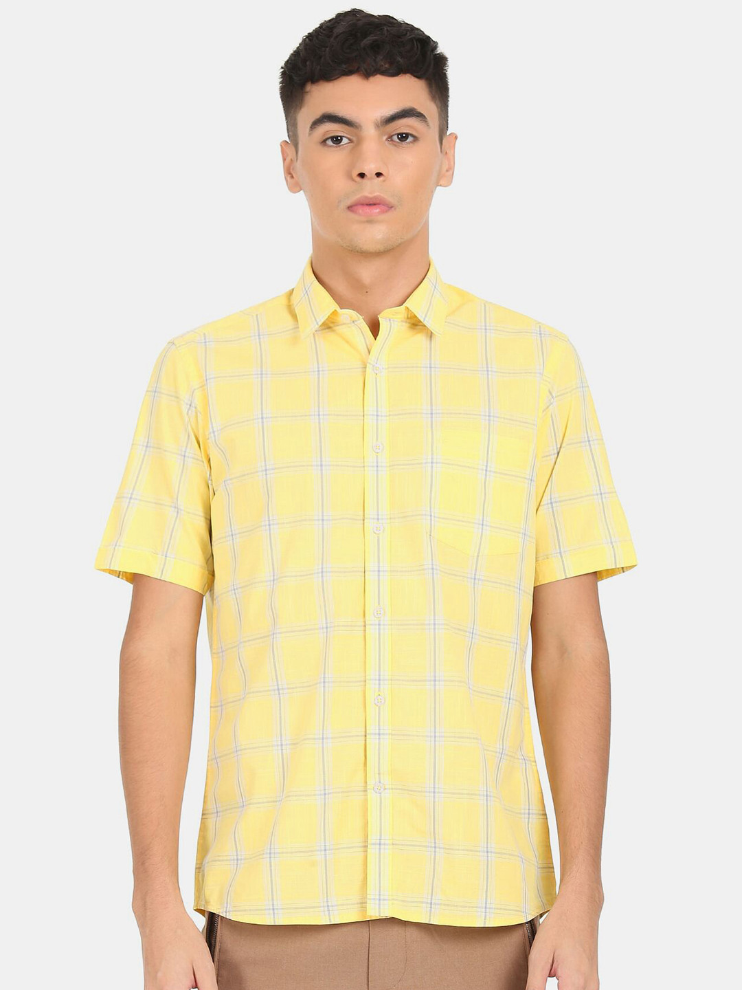 

Arrow Sport Men Yellow & Blue Windowpane Checks Checked Pure Cotton Casual Shirt