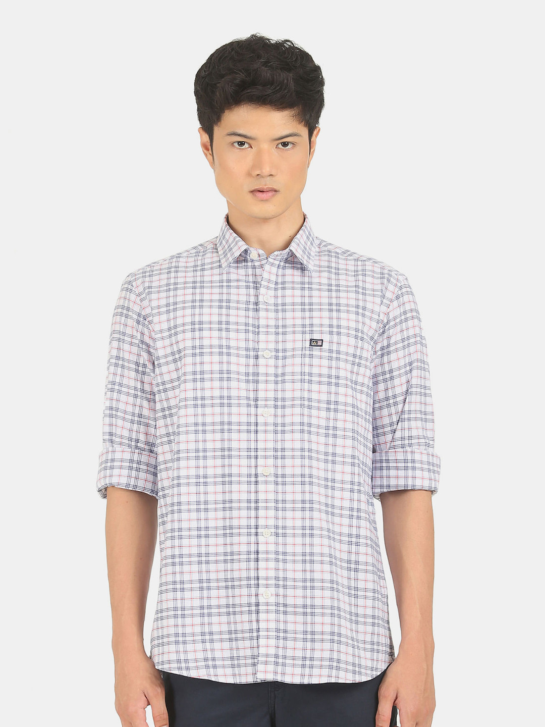 

Arrow Sport Men White Tartan Checks Checked Casual Shirt