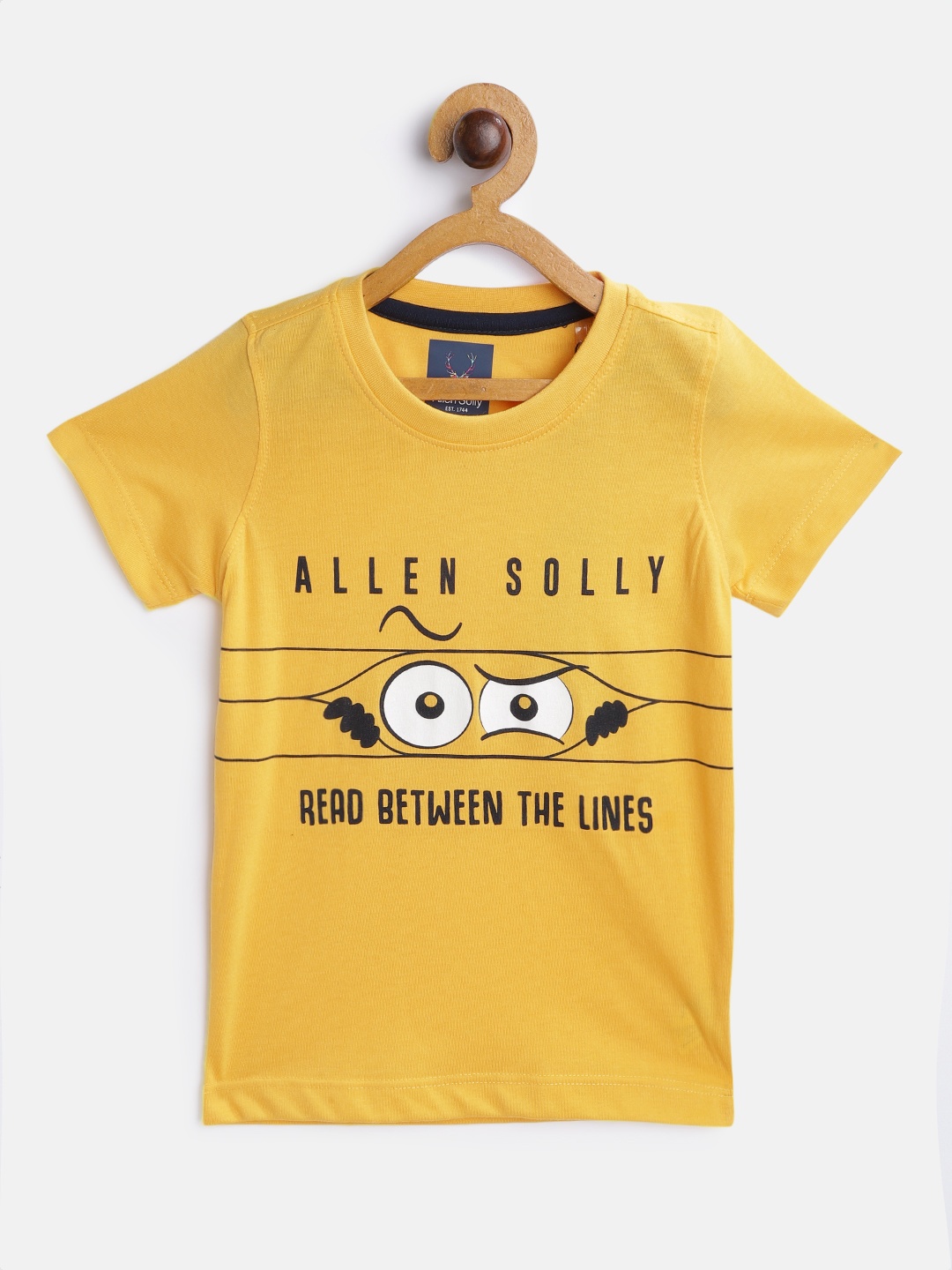 

Allen Solly Junior Boys Yellow & Black Brand Logo Printed T-shirt