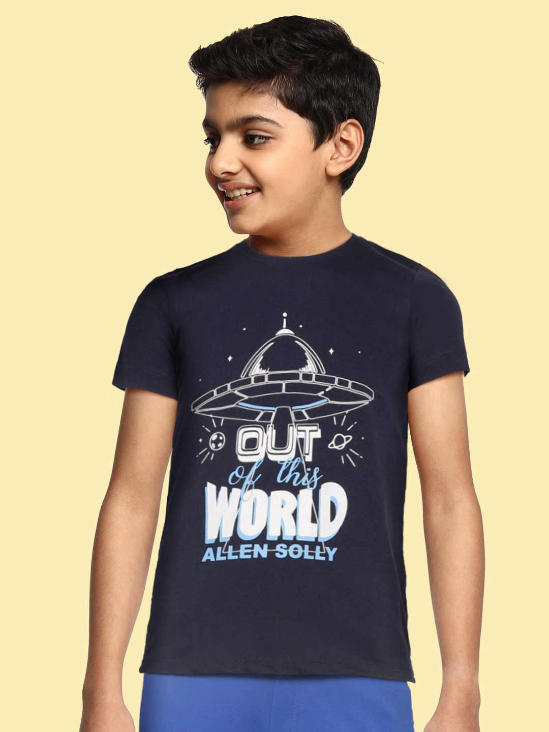 

Allen Solly Junior Boys Navy Blue & White Printed T-shirt