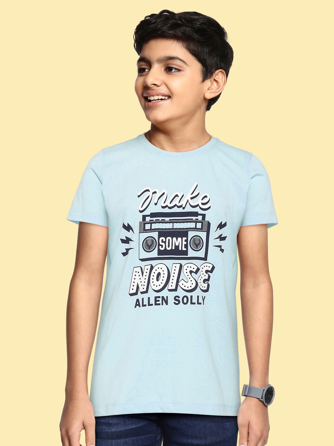 

Allen Solly Junior Boys Blue & White Typography Printed T-shirt