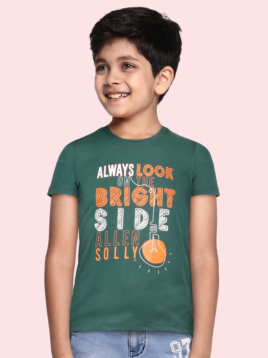 

Allen Solly Junior Boys Green & Orange Typography Printed T-shirt