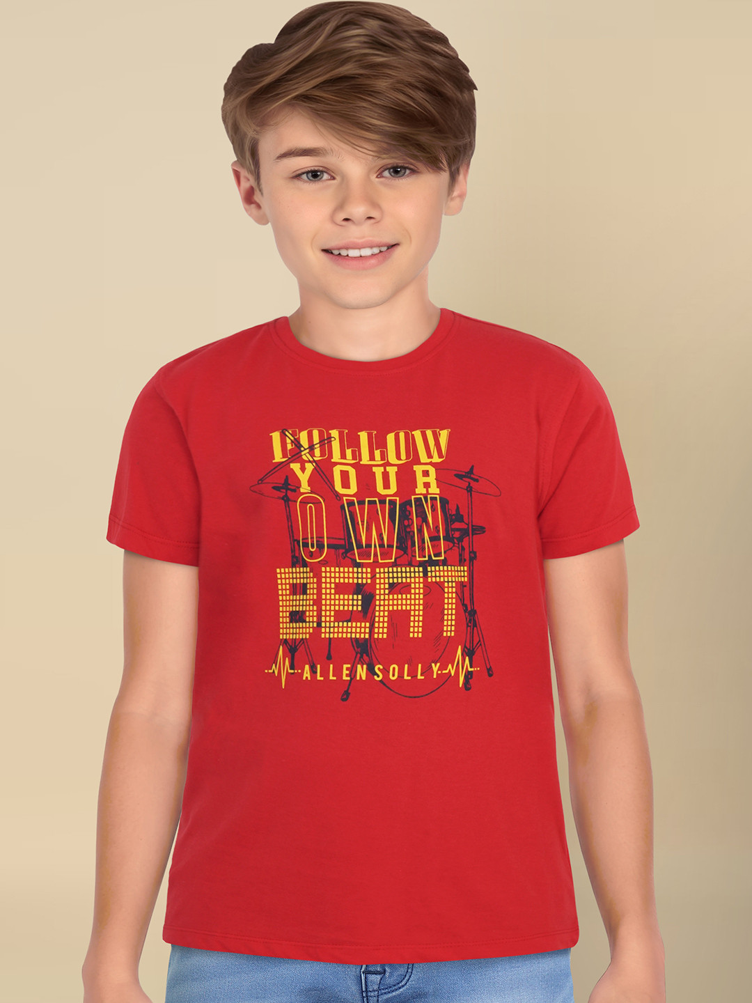 

Allen Solly Junior Boys Red & Yellow Typography Printed T-shirt