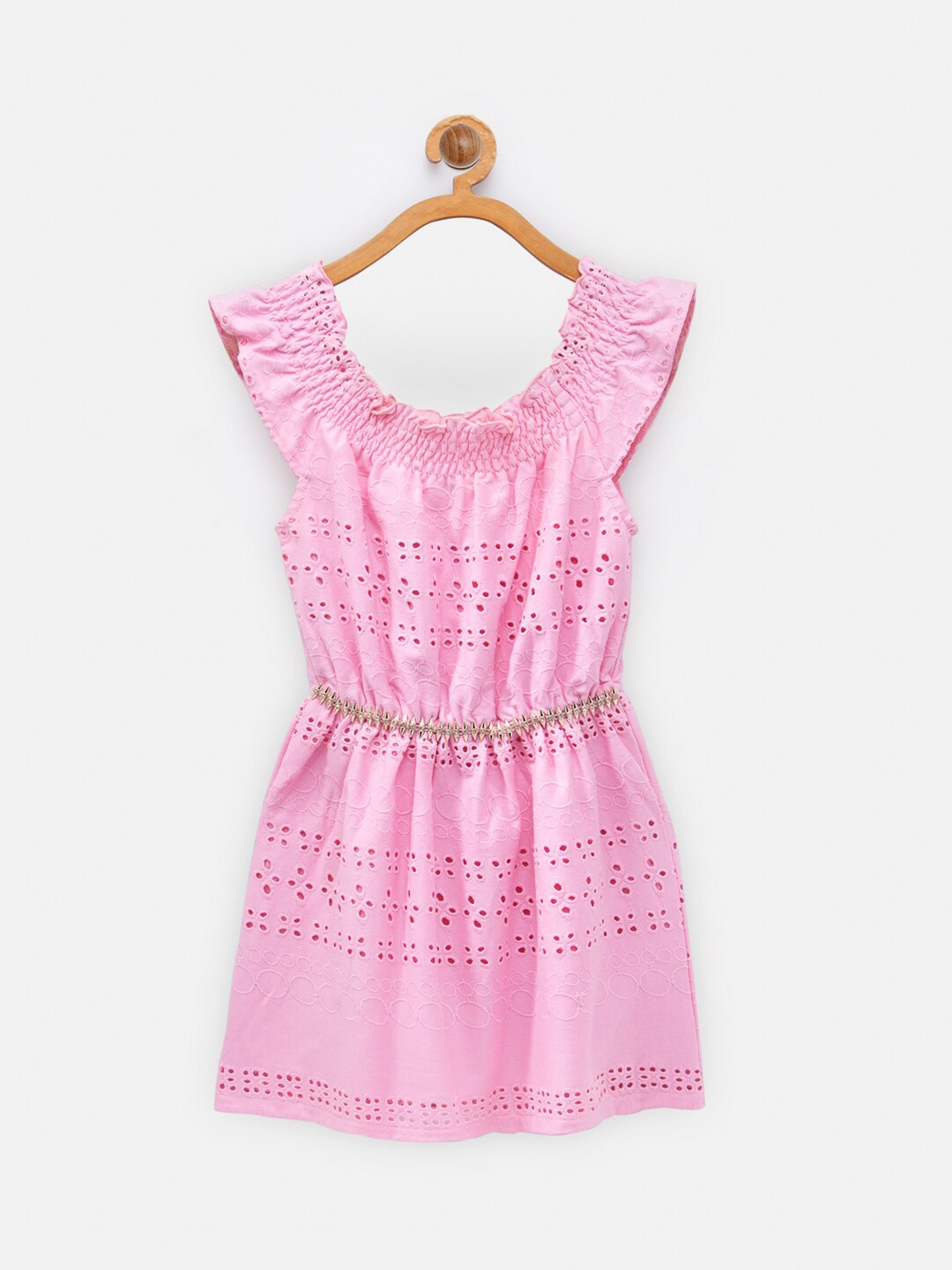 

NYNSH- PlusS Kids Girls Pink Self Design Cotton Fit & Flare Dress