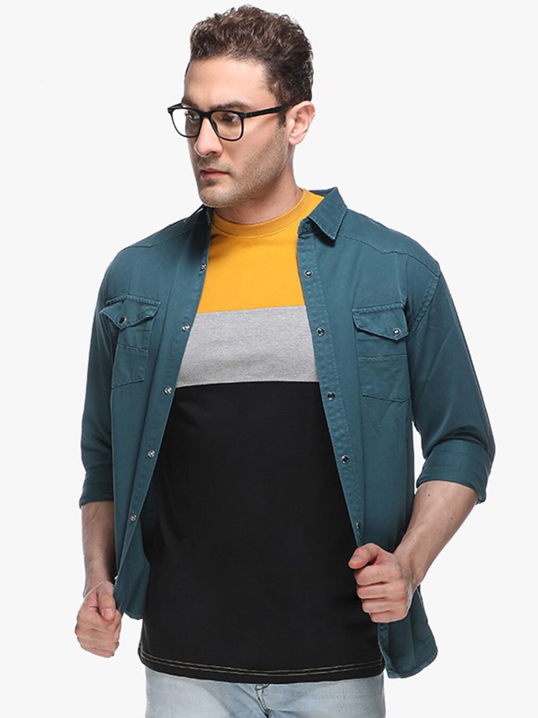 

Southbay Men Teal Smart Slim Fit Denim Casual Shirt