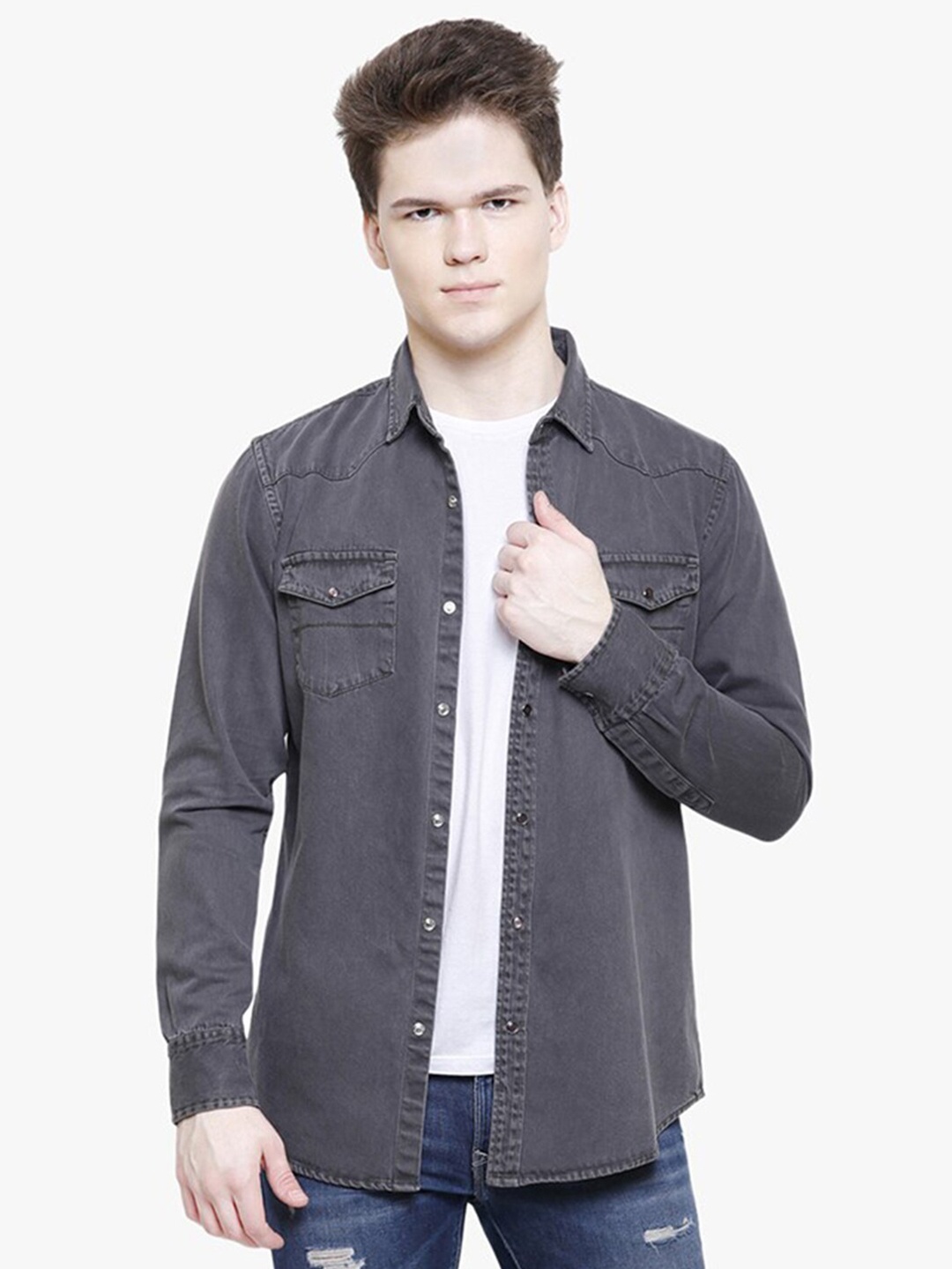 

Southbay Men Grey Smart Slim Fit Cotton Casual Shirt