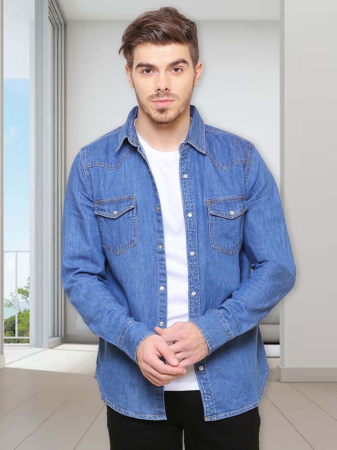 

Southbay Men Blue Smart Slim Fit Denim Casual Shirt