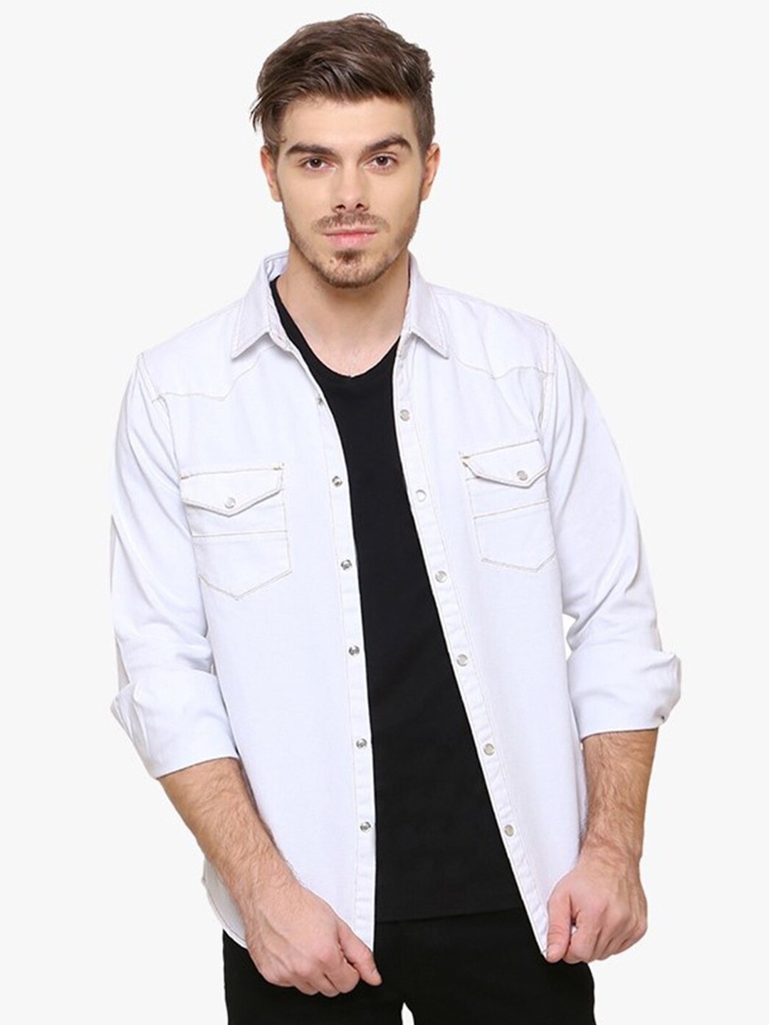 

Southbay Men White Smart Slim Fit Denim Casual Shirt