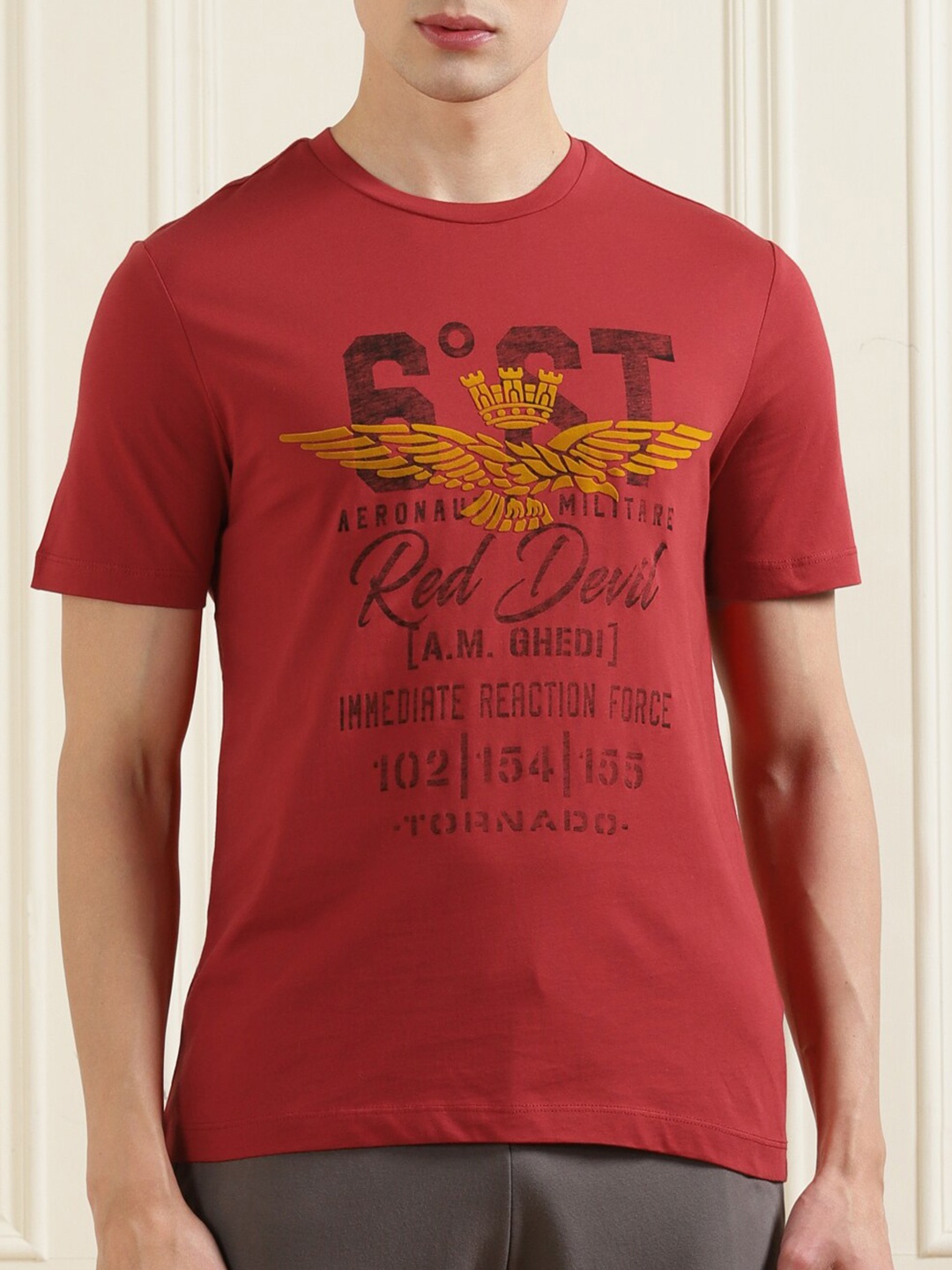 

Aeronautica Militare Men Red Typography Printed Pure Cotton T-shirt