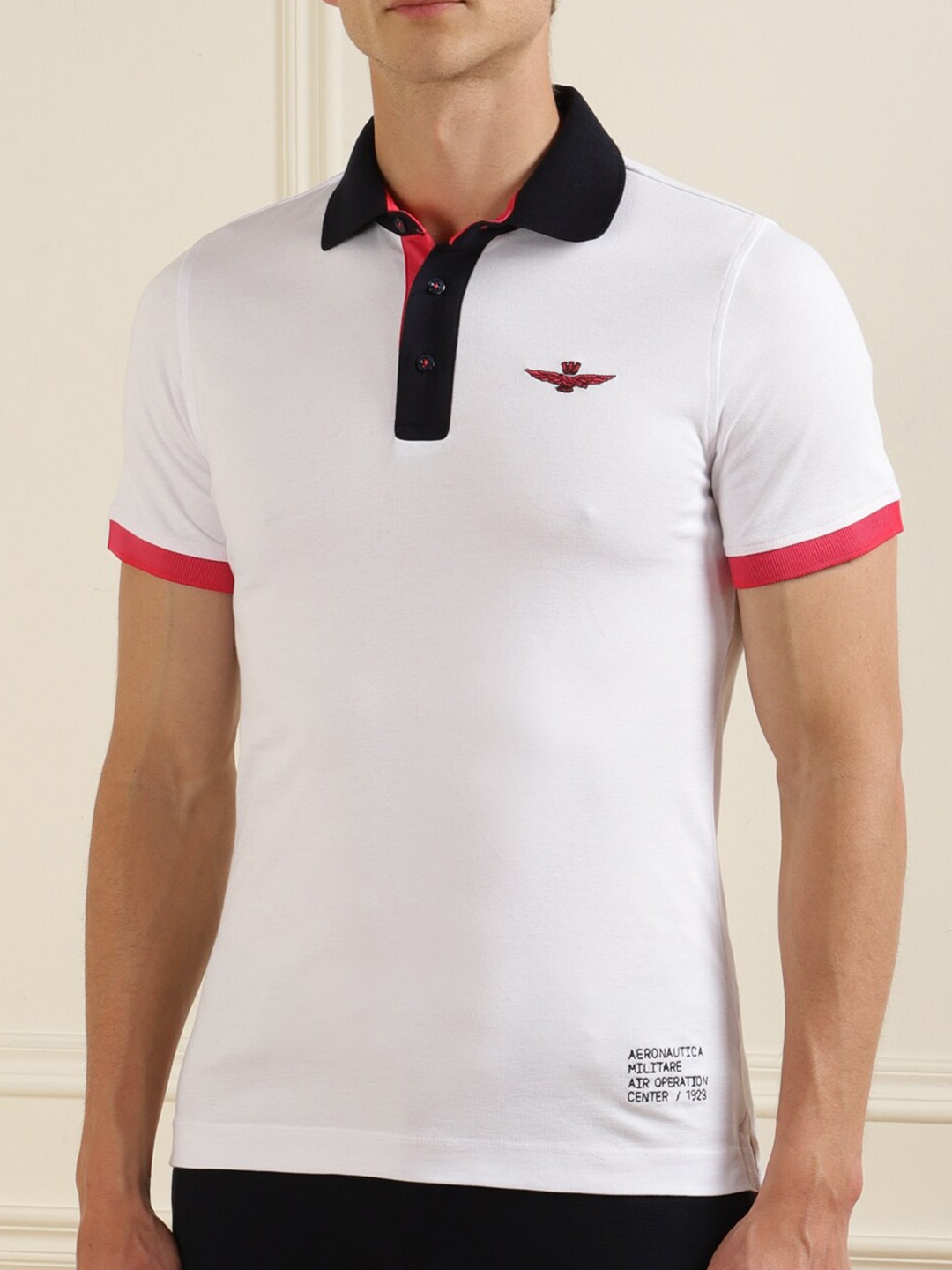 

Aeronautica Militare Men White Polo Collar Slim Fit T-shirt