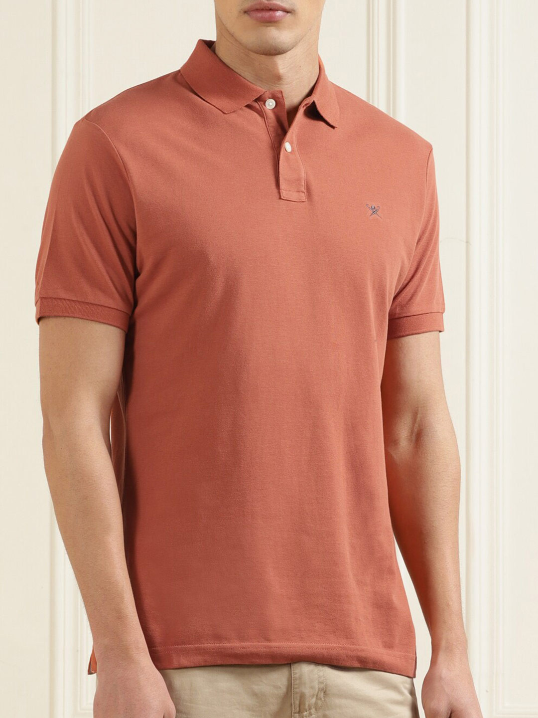 

HACKETT LONDON Men Rust Solid Pure Cotton Polo Collar T-shirt