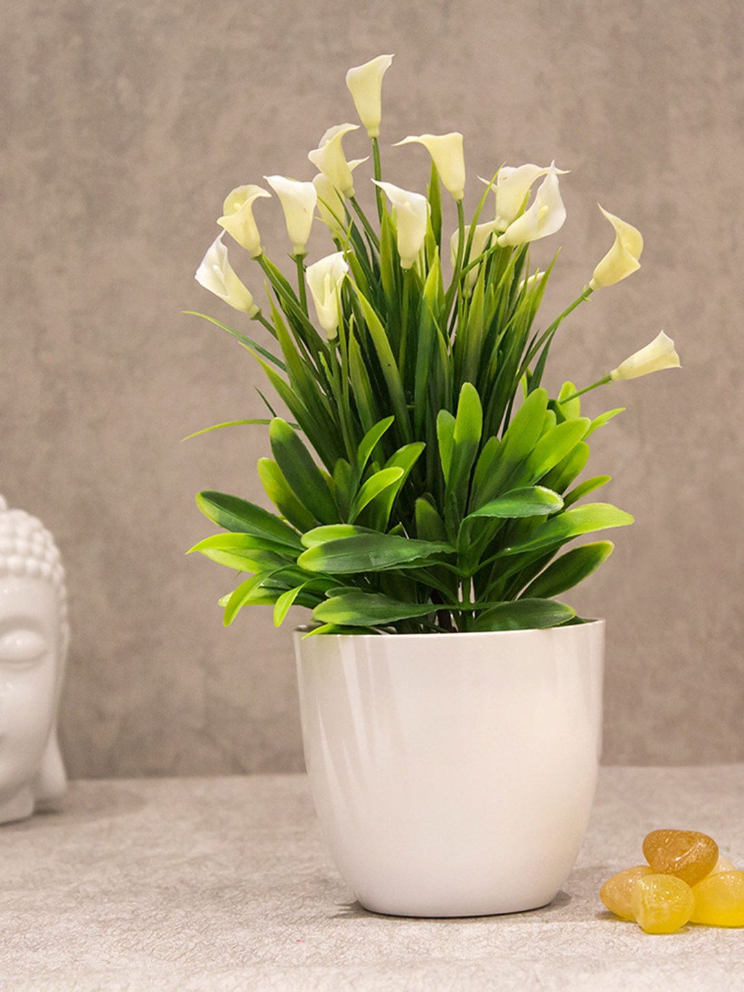 

AMFLIX White & Green Artificial Bonsai Flower Plant With Pot