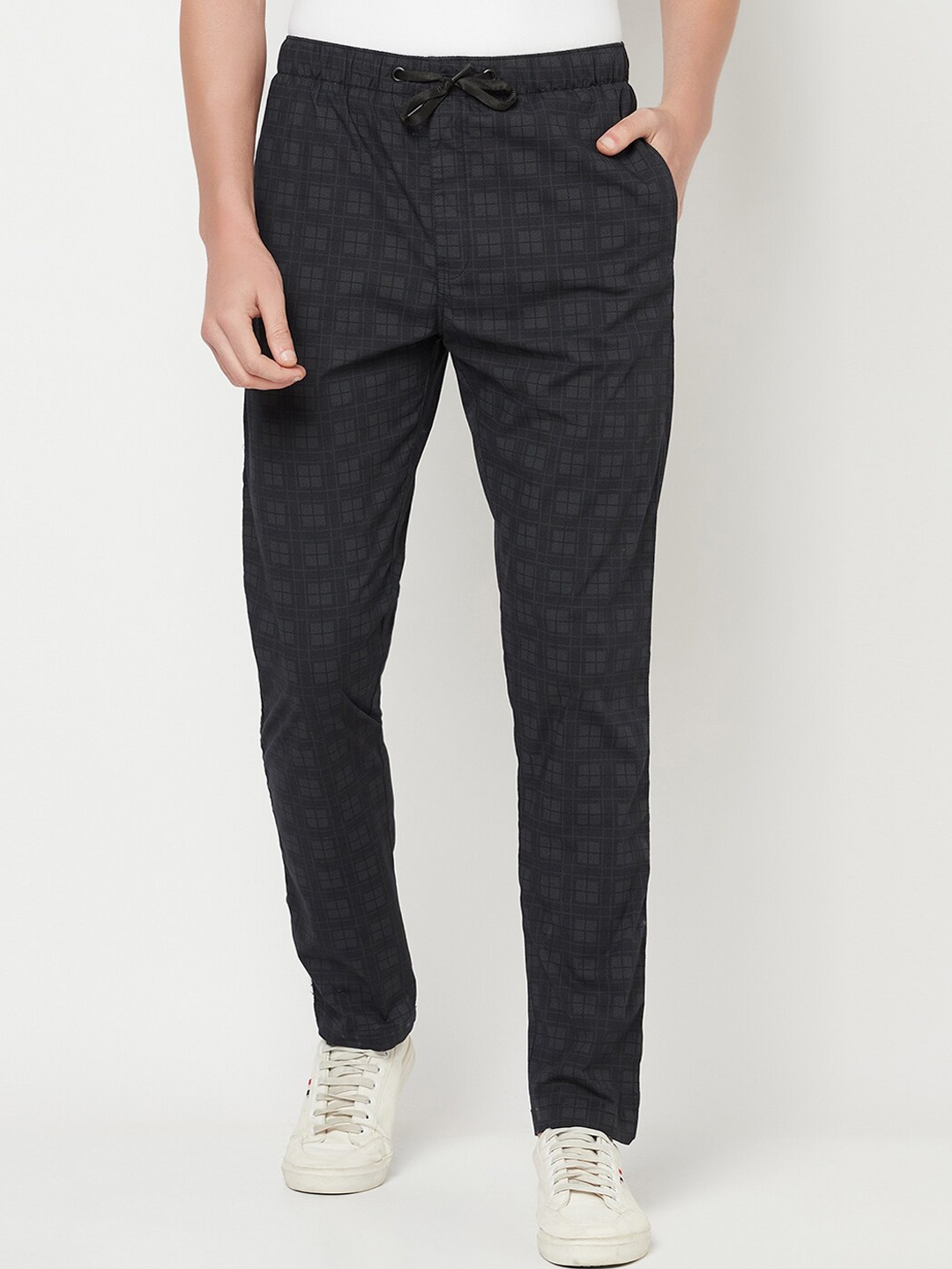 

Octave Men Black Checked Cotton Track Pants