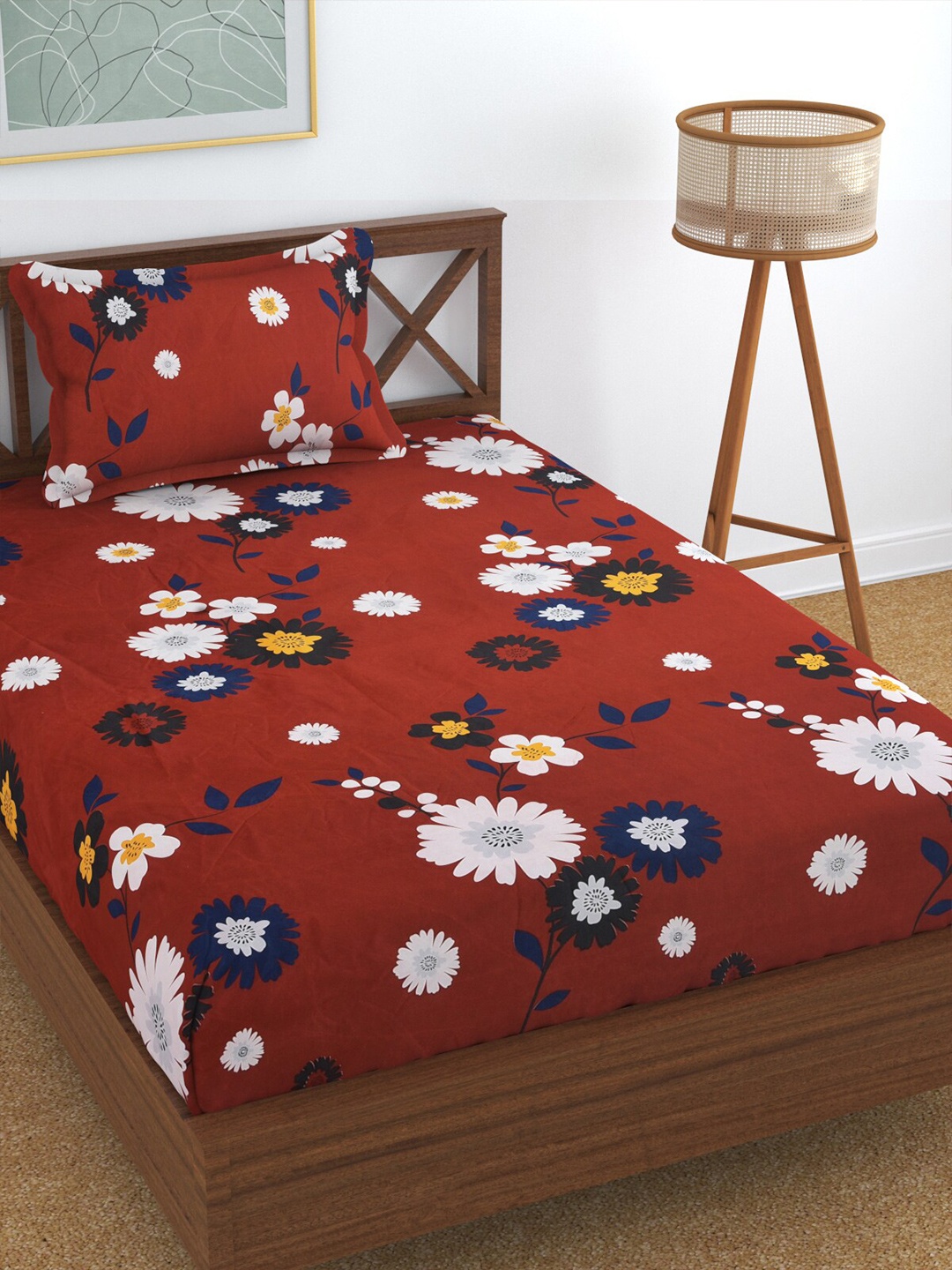 

Florida Maroon & White Floral 144 TC Single Bedsheet with 1 Pillow Covers
