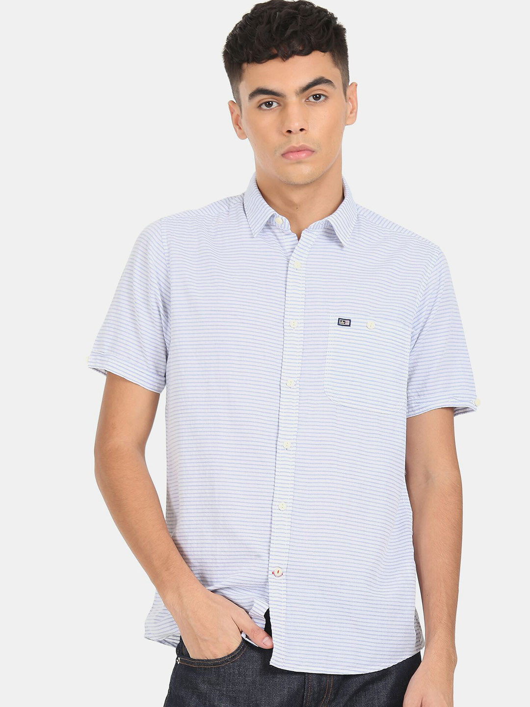 

Arrow Sport Men Blue Striped Cotton Casual Shirt
