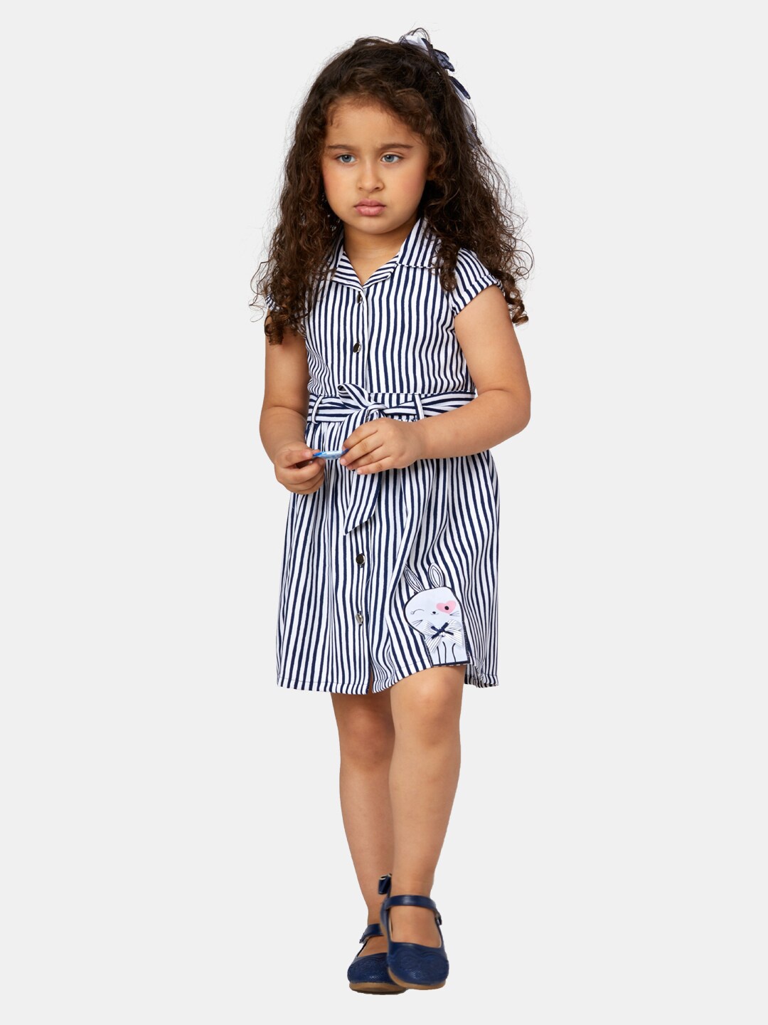 

Peppermint Navy Blue & White Striped Cotton Shirt Dress