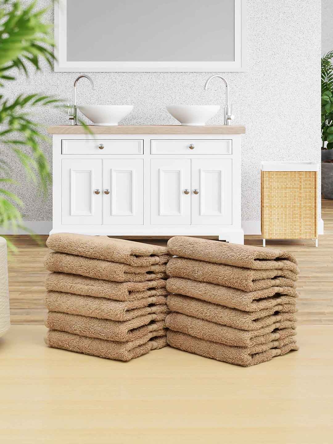 

RANGOLI Set Of 12 Beige Solid 620 GSM Pure Cotton Face Towels