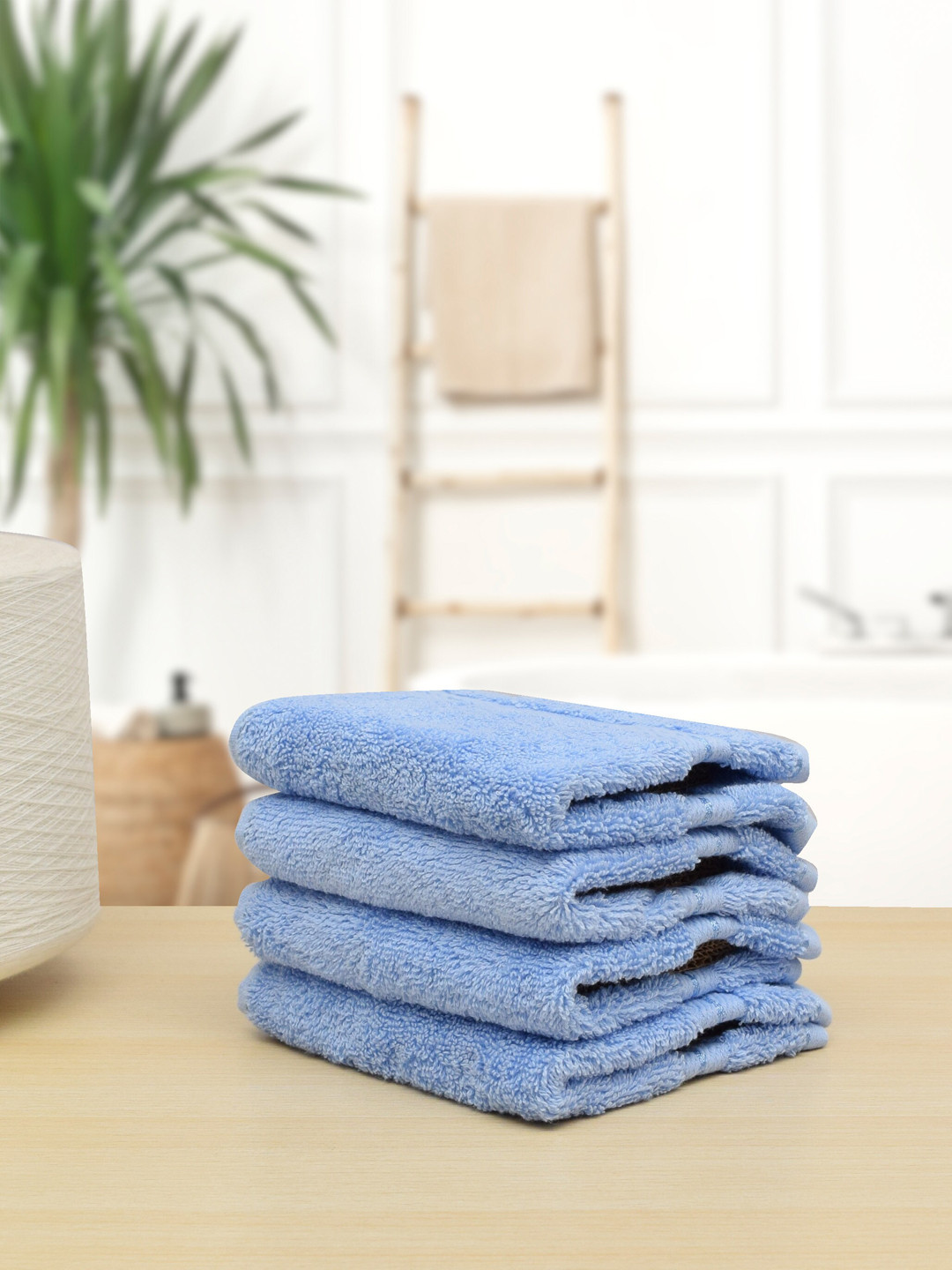 

RANGOLI Set Of 4 Blue Solid 620 GSM Pure Cotton Face Towels