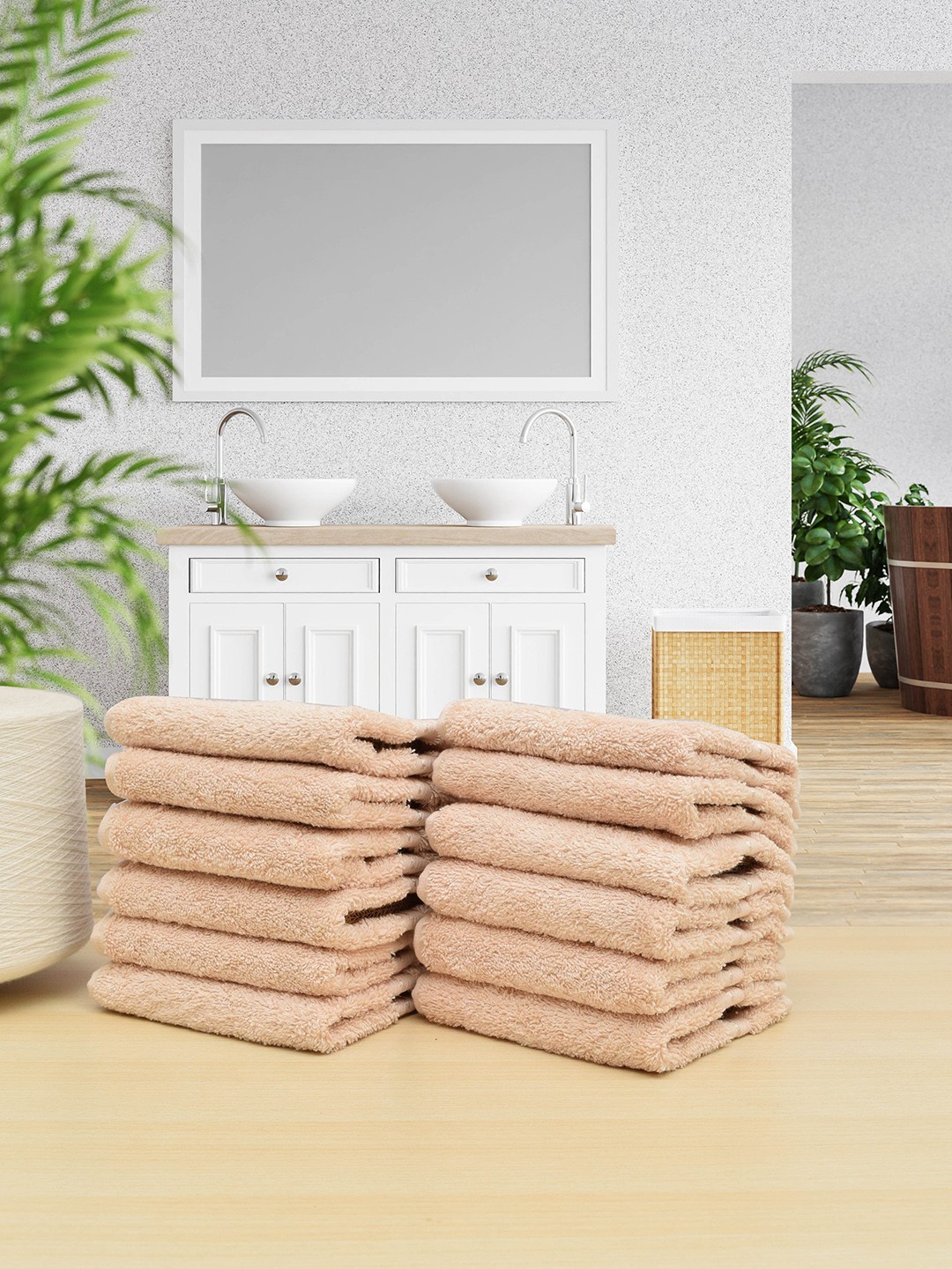 

<p>RANGOLI Unisex Set Of 12 Pink Face Towels</p>, Beige