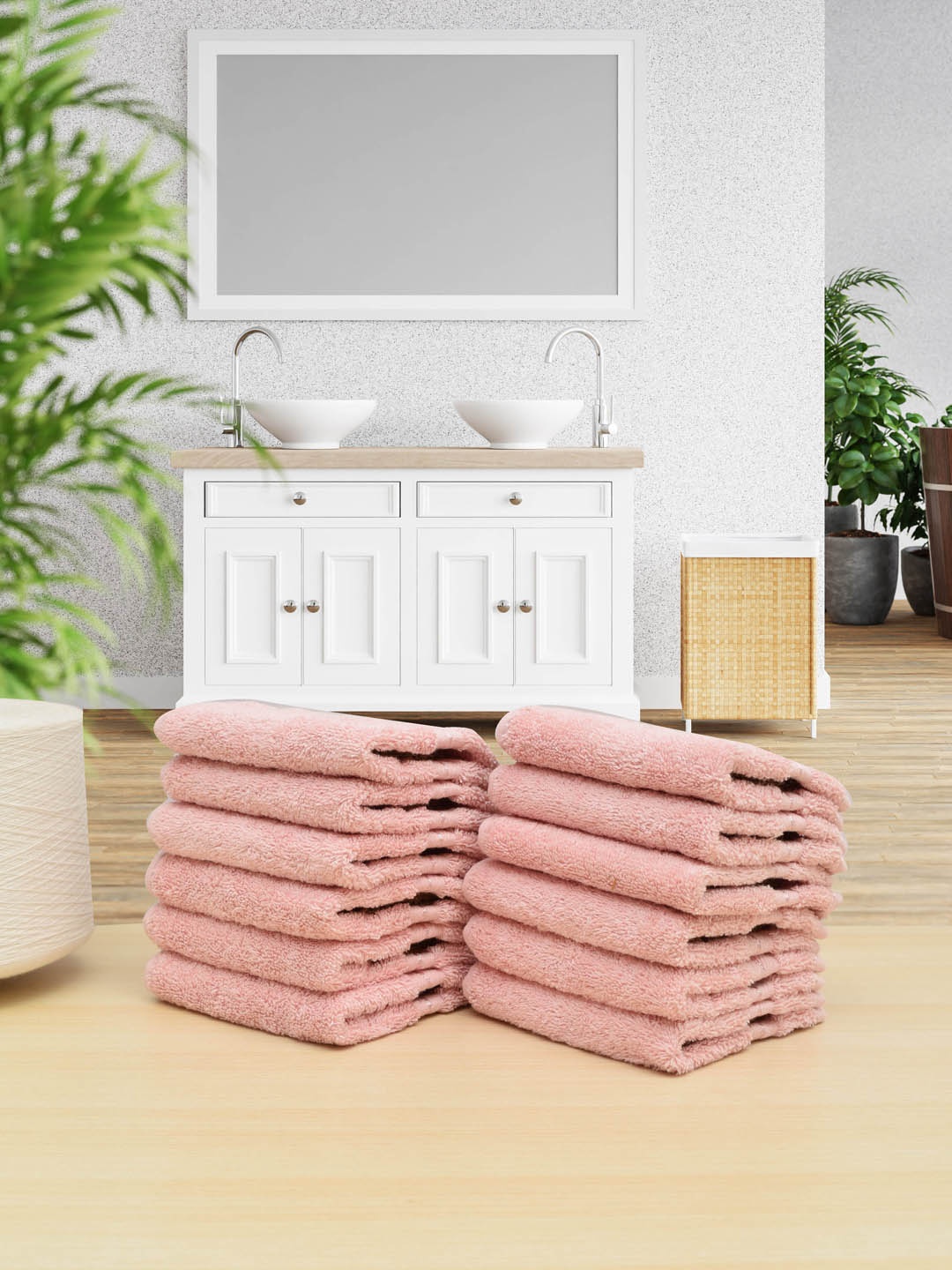 

RANGOLI Set Of 12 Peach-Coloured Solid 620-GSM Pure Cotton Face Towels