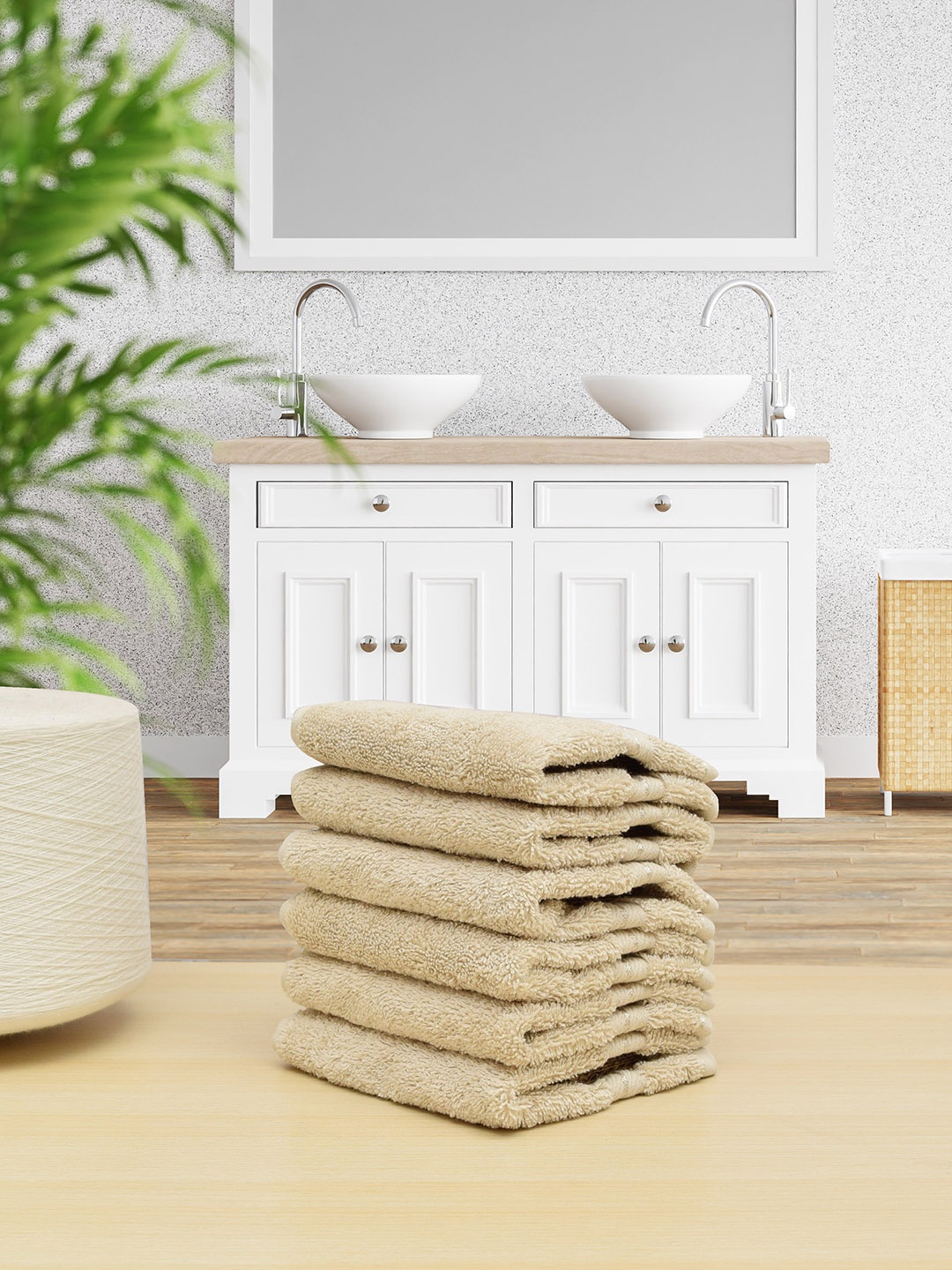 

RANGOLI Set Of 6 Beige Solid 620 GSM Extra Soft Pure Cotton Face Towels