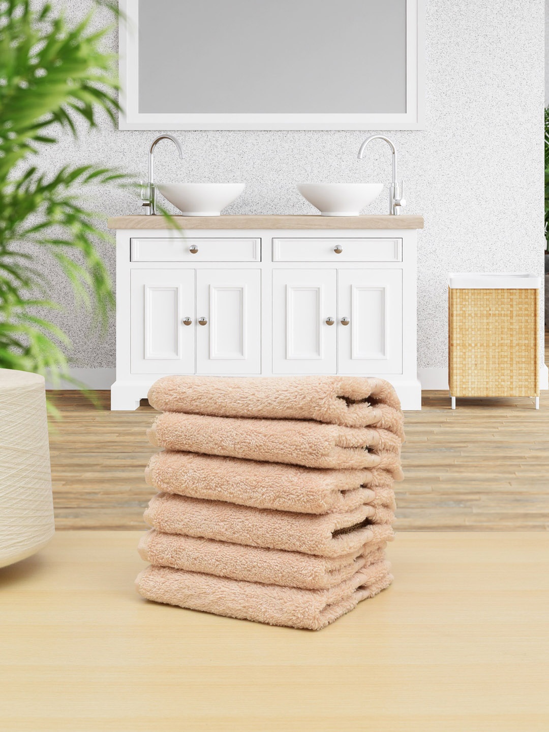 

RANGOLI Set Of 6 Cream Cotton 650 GSM Face Towels, Beige