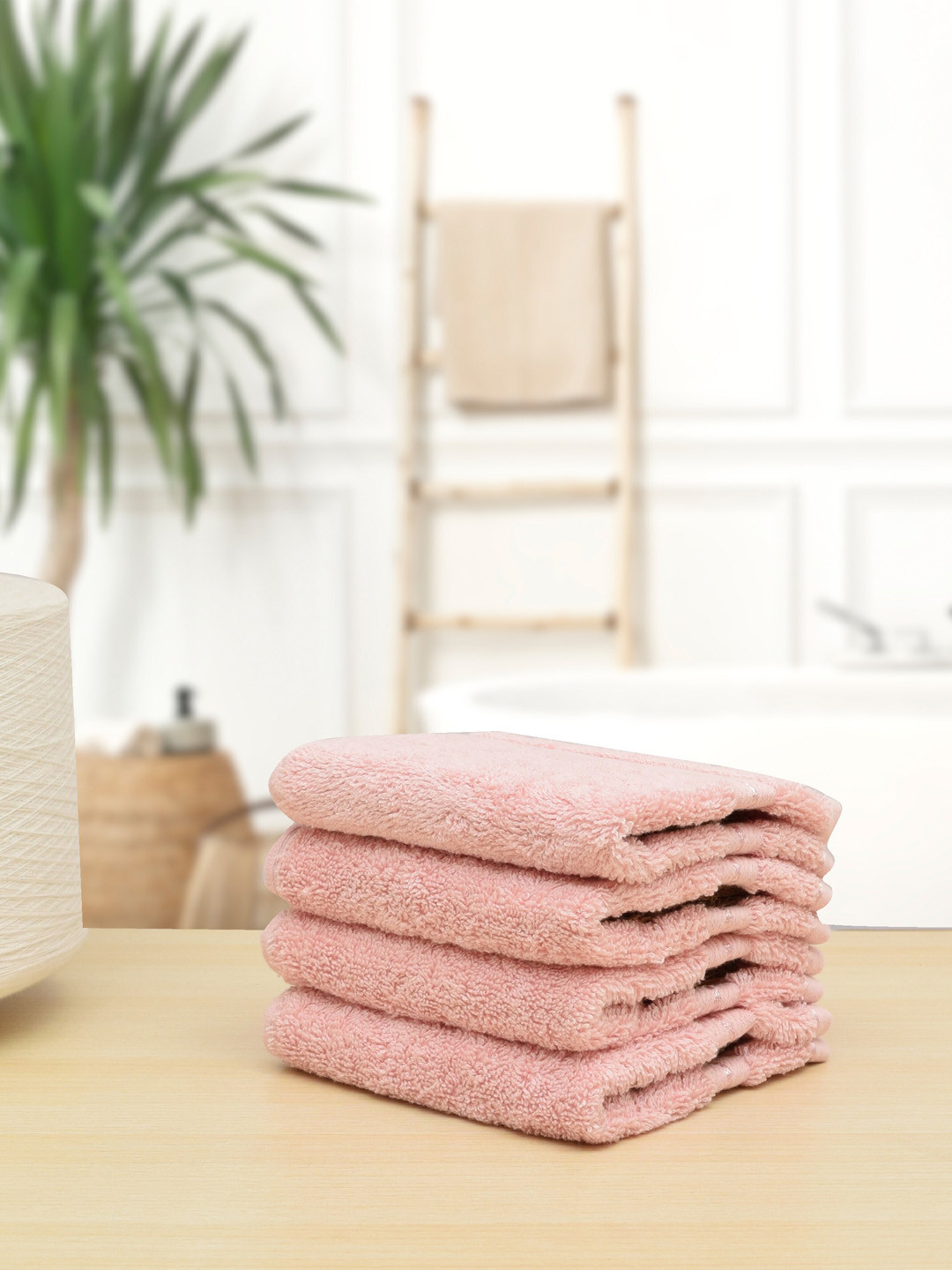 

RANGOLI Set Of 4 Peach Solid Pure Cotton 620GSM Face Towels
