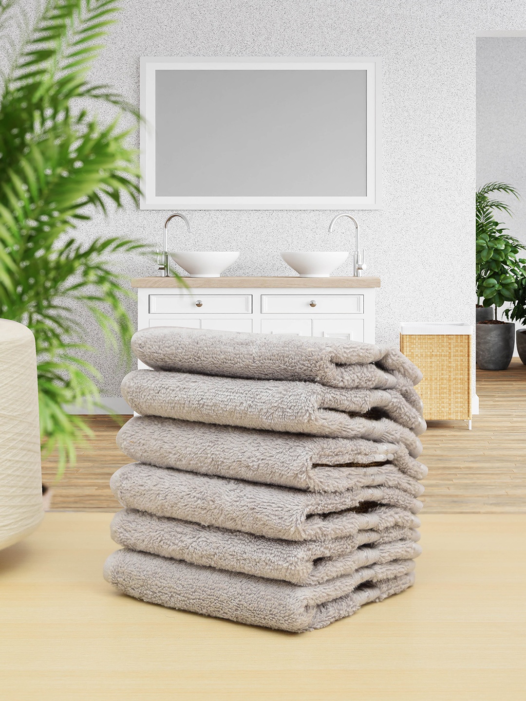 

RANGOLI Set Of 6 Grey Solid 620 GSM Pure Cotton Face Towels
