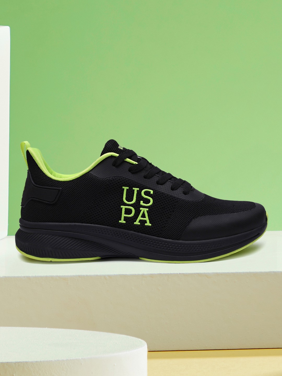 

U.S. Polo Assn. Men Black & Green Textile Walking Shoes