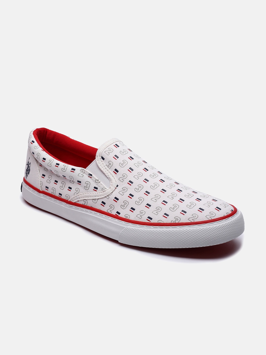 

U S Polo Assn Men Off White Printed Slip-On Sneakers