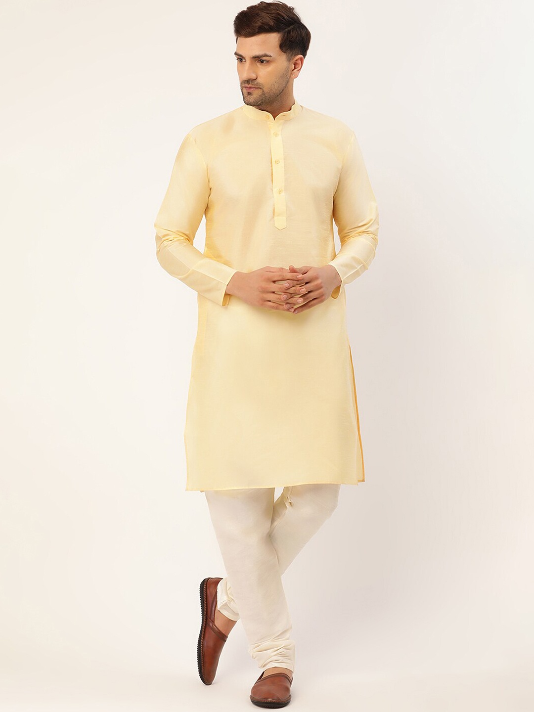 

Jompers Men Pink & Yellow Kurta with Pyjamas & Nehru Jacket
