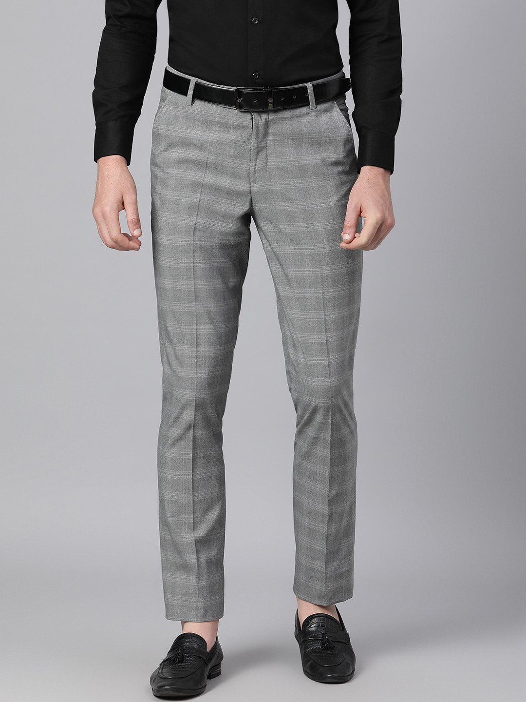 

Richlook Men Grey Checked Smart Formal Trousers
