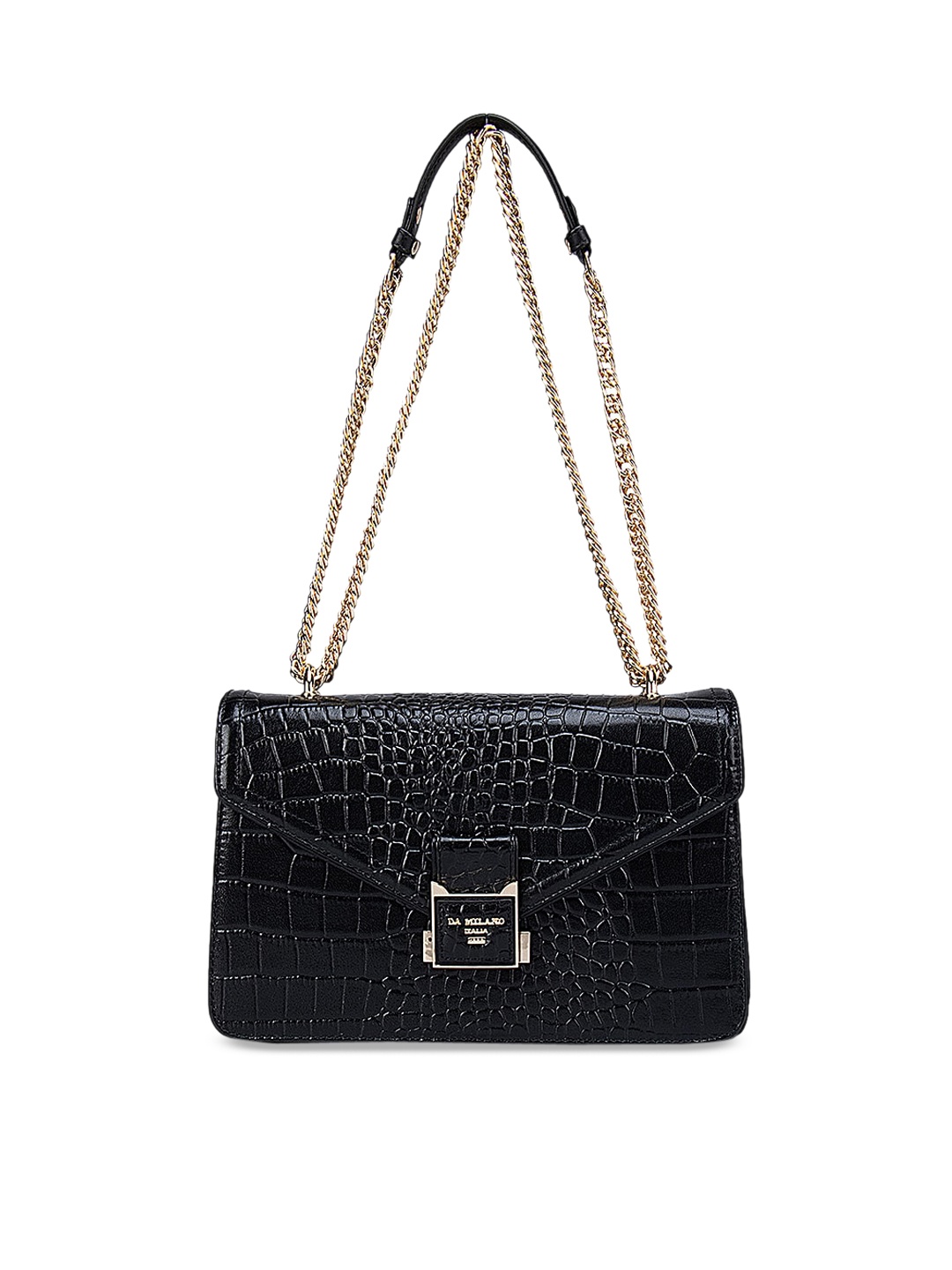 

Da Milano Black Textured Leather Structured Shoulder Bag