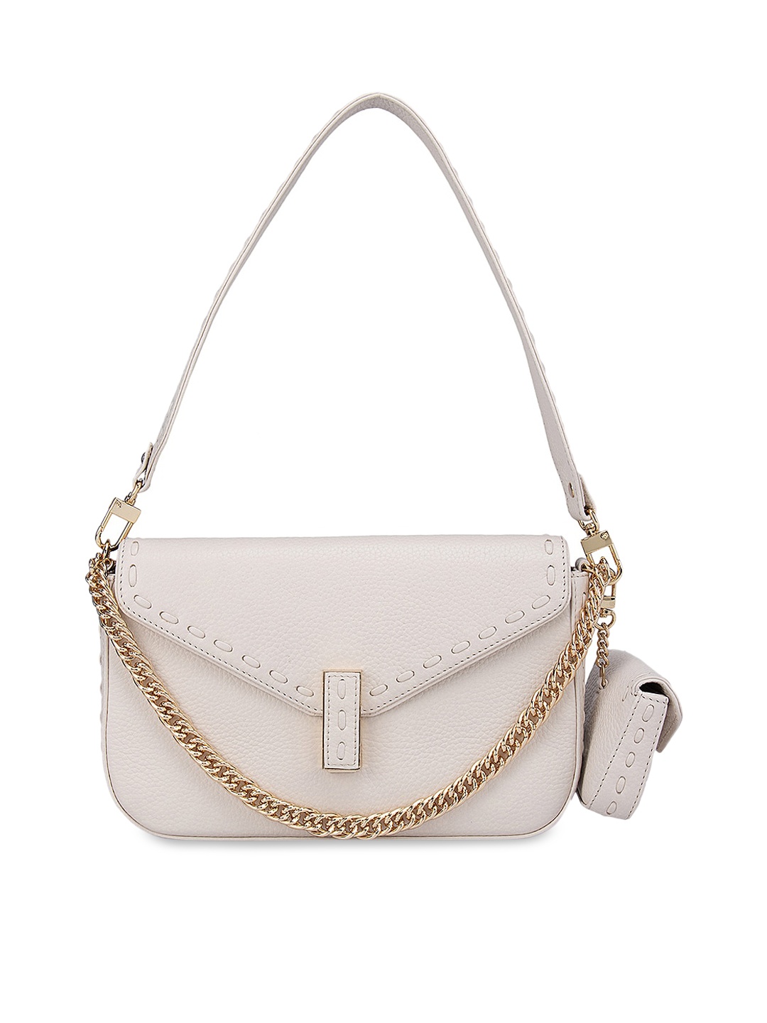 

Da Milano Off White Textured Leather Structured Hobo Bag