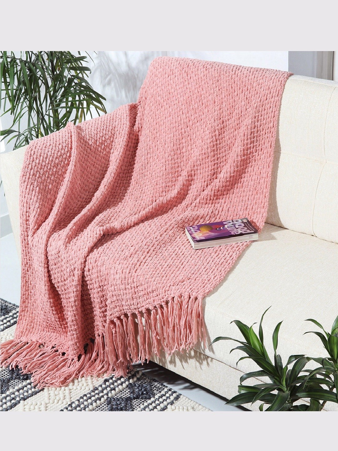 

BELLA TRUE Pink Self-Design Sofa Throws