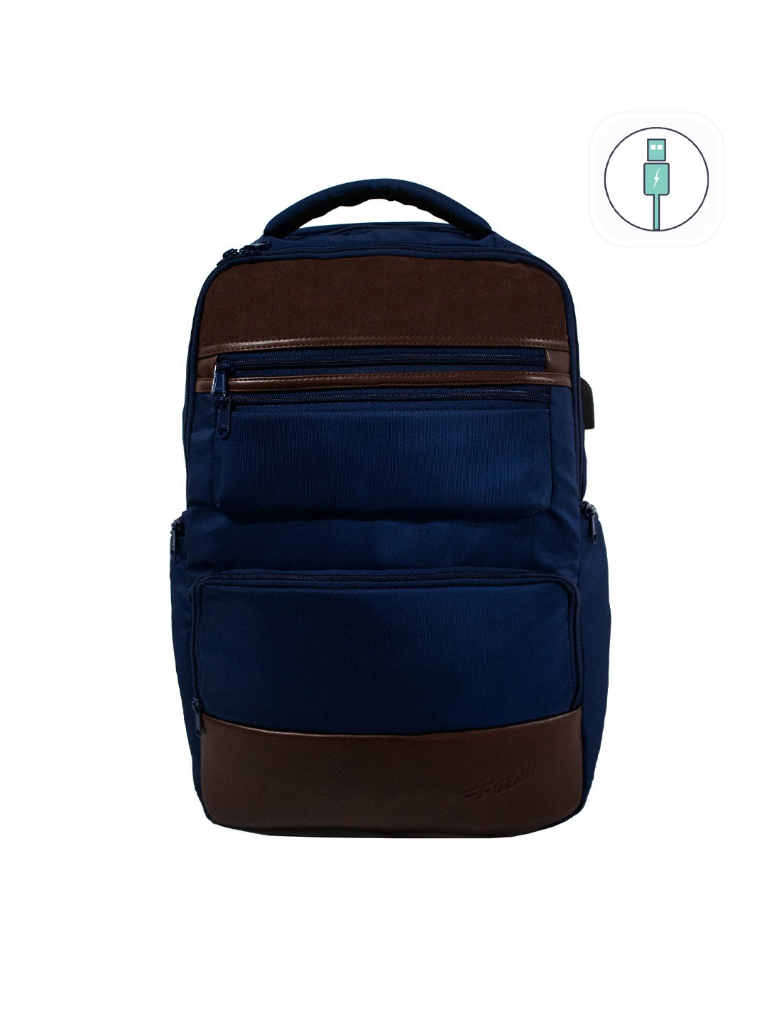 

F Gear Colourblocked Large Size Backpack with USB Charging Port, Navy blue