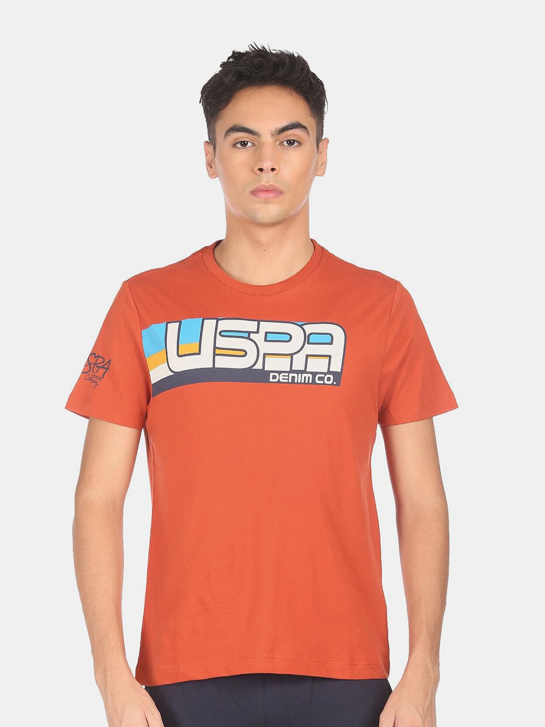 

U.S. Polo Assn. Denim Co. Men Orange Typography Printed Cotton T-shirt