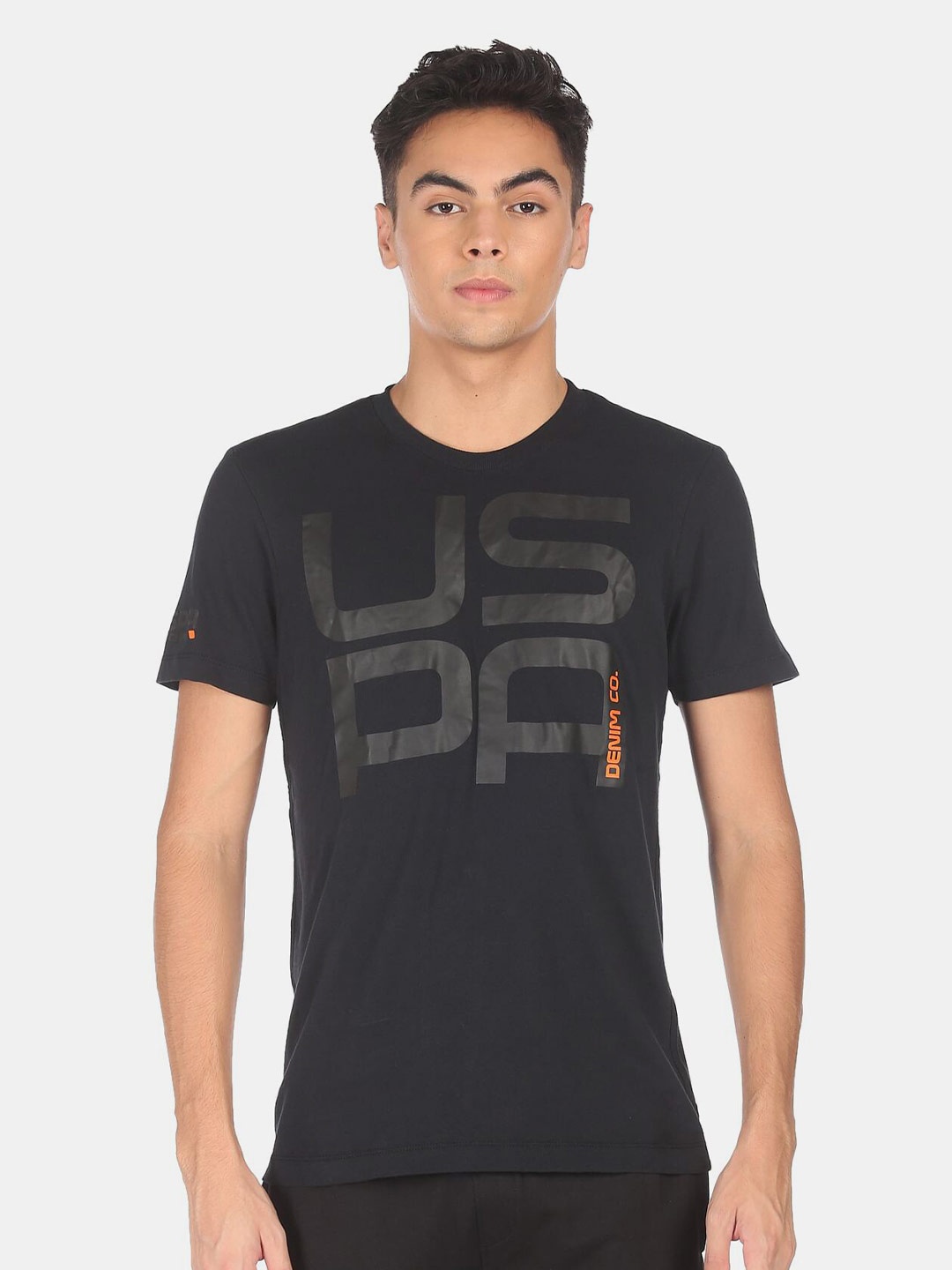

U.S. Polo Assn. Denim Co. Denim Co. Men Black Typography Printed Applique T-shirt