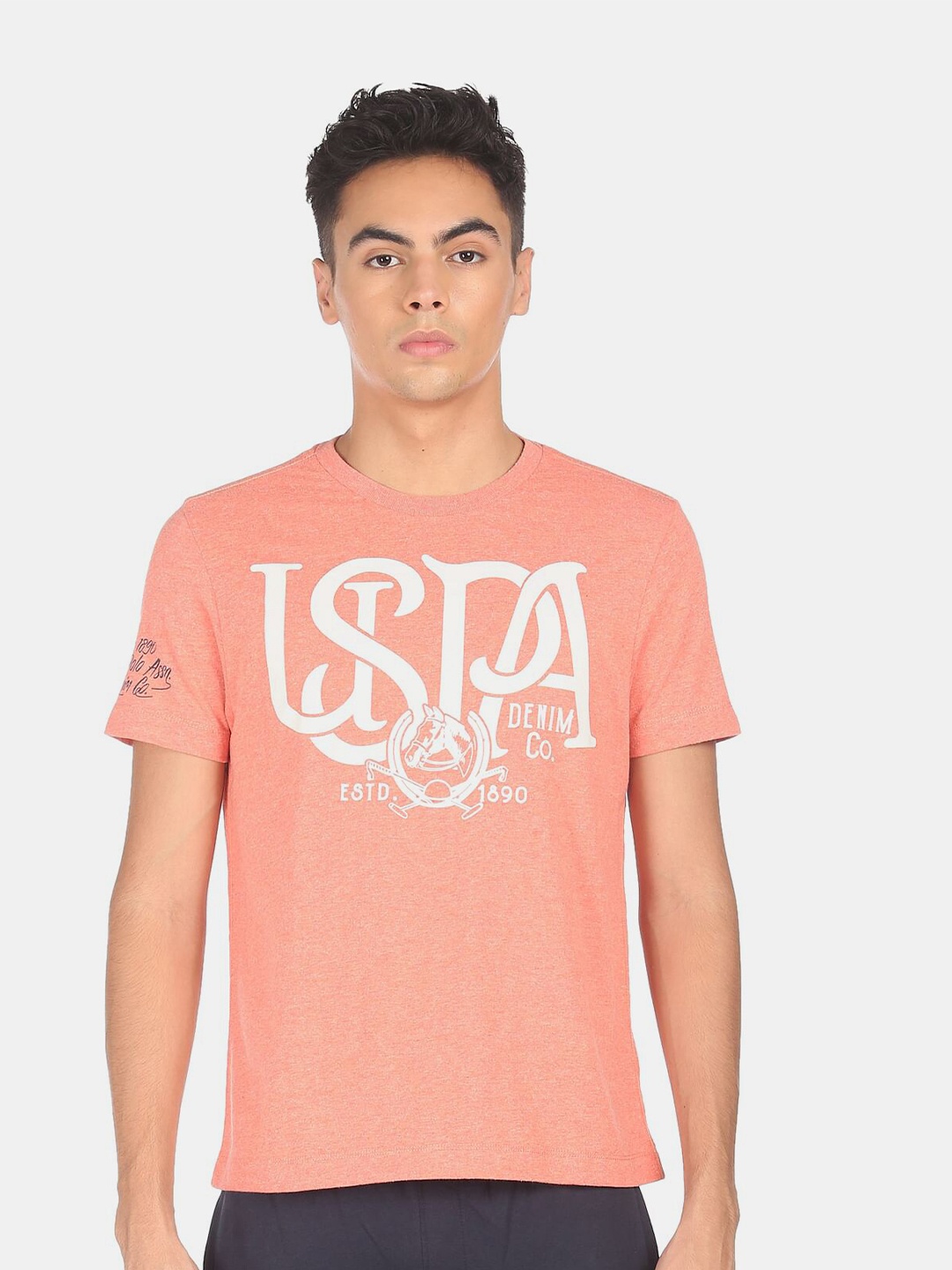 

U.S. Polo Assn. Denim Co. Men Orange & White Typography Printed T-shirt