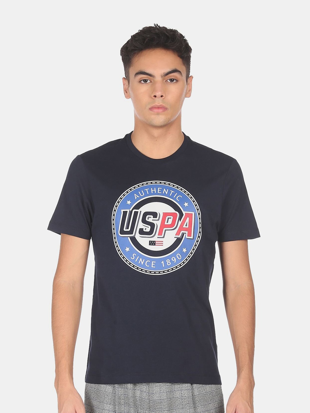 

U.S. Polo Assn. Men Navy Blue Typography Printed T-shirt