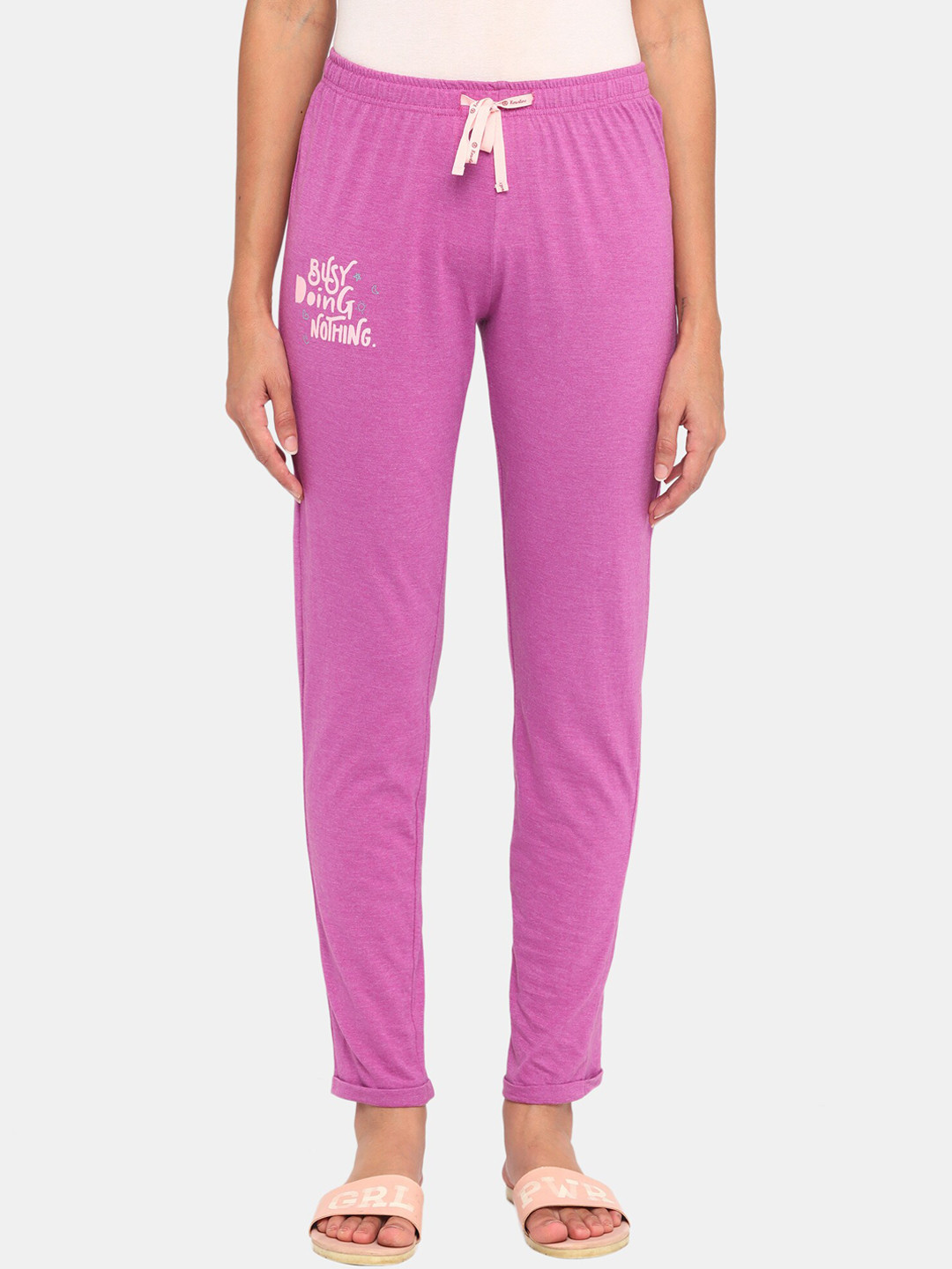 

Rosaline by Zivame Women Purple Solid Lounge Pants With Typography Detail