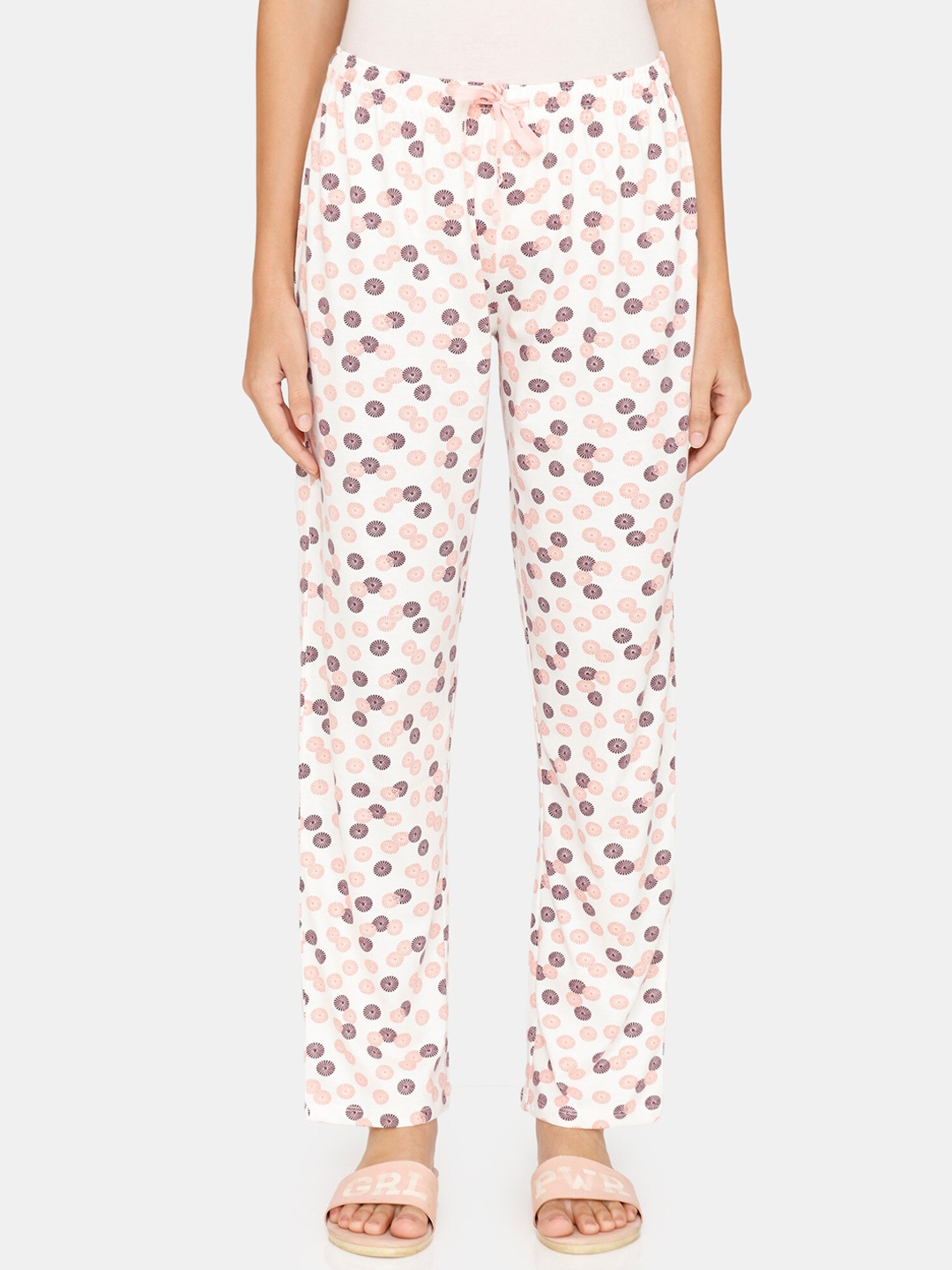 

Rosaline by Zivame Women White & Beige Printed Lounge Pants