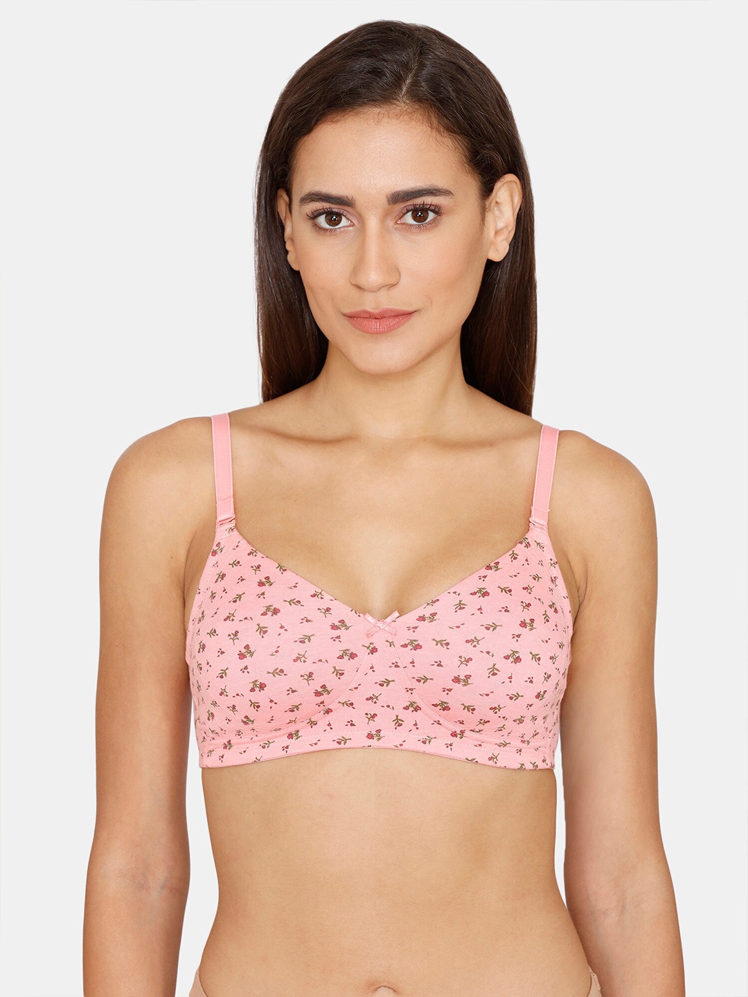 

Rosaline by Zivame Pink & Green Floral Printed Non-padded Bra