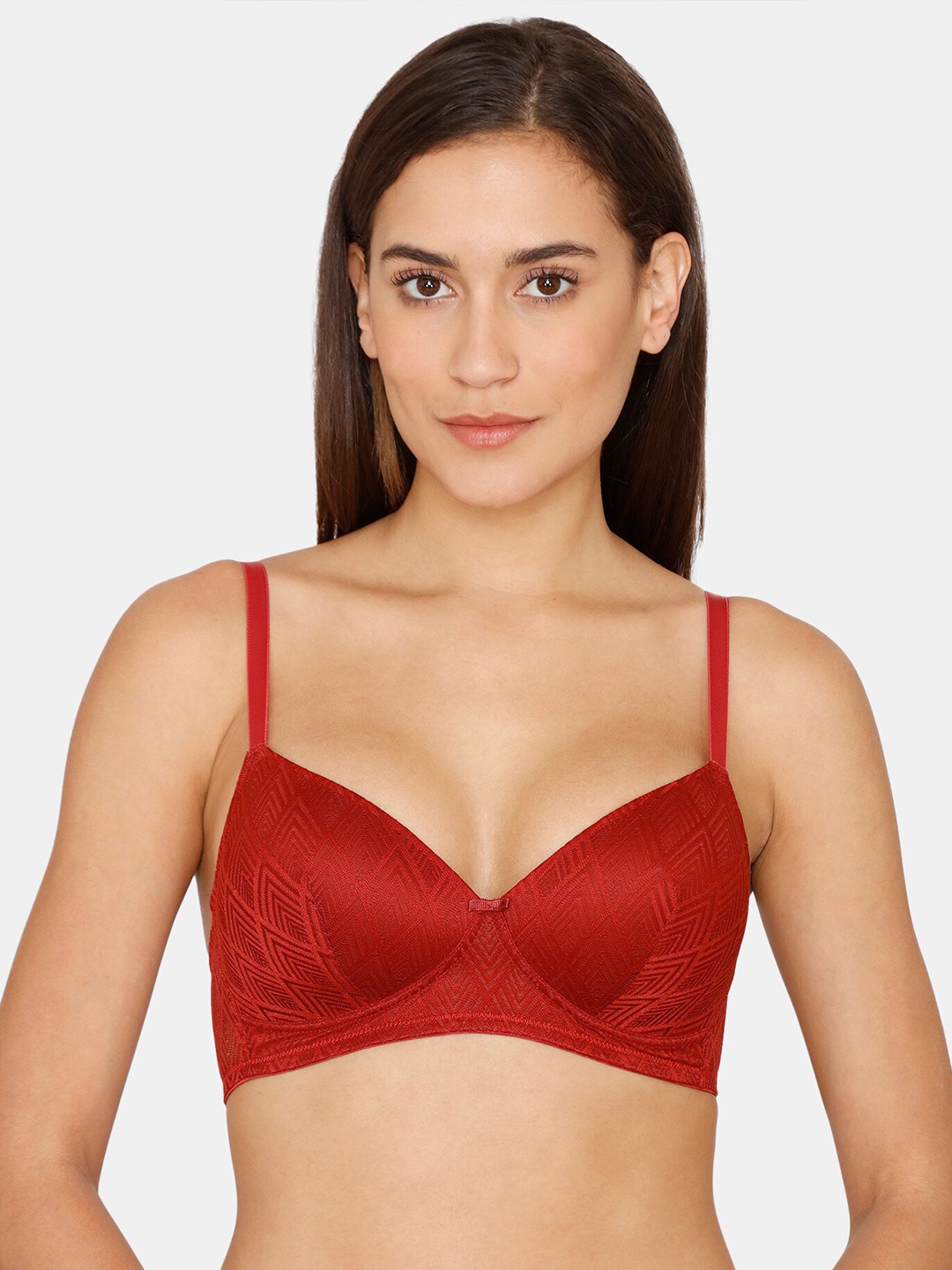 

Rosaline by Zivame Red Geometric Bra Lightly Padded