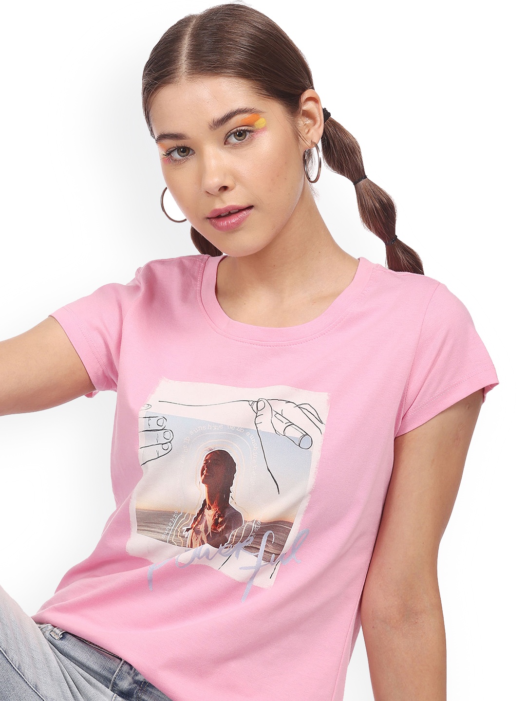 

Sugr Women Pink Printed Applique T-shirt