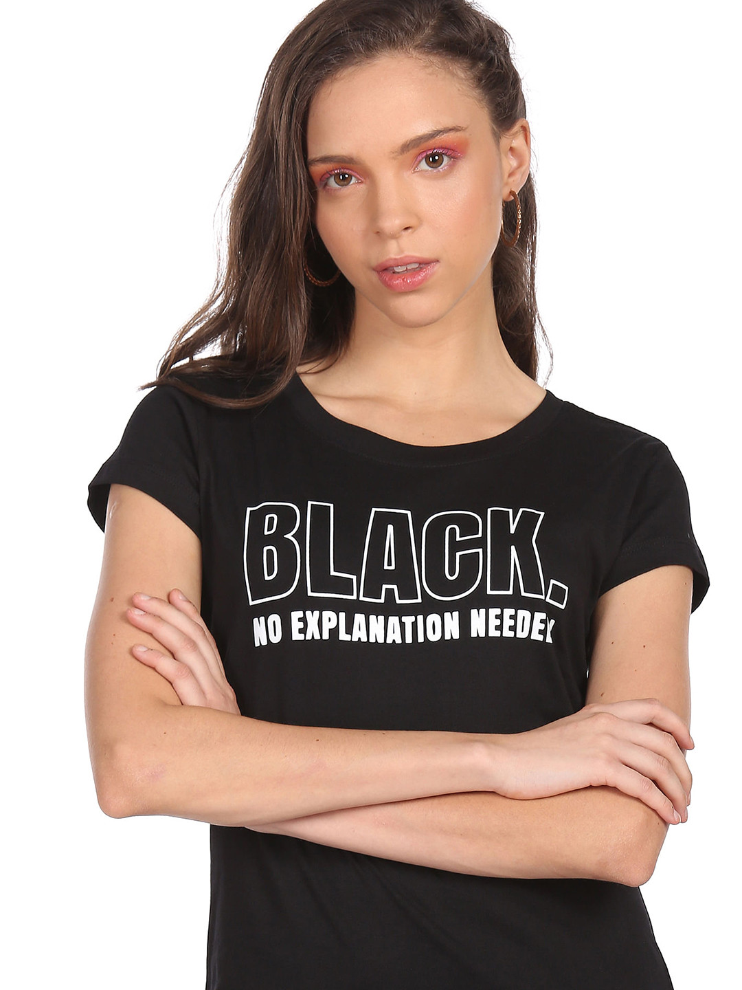 

Sugr Women Black & White Typography Printed T-shirt