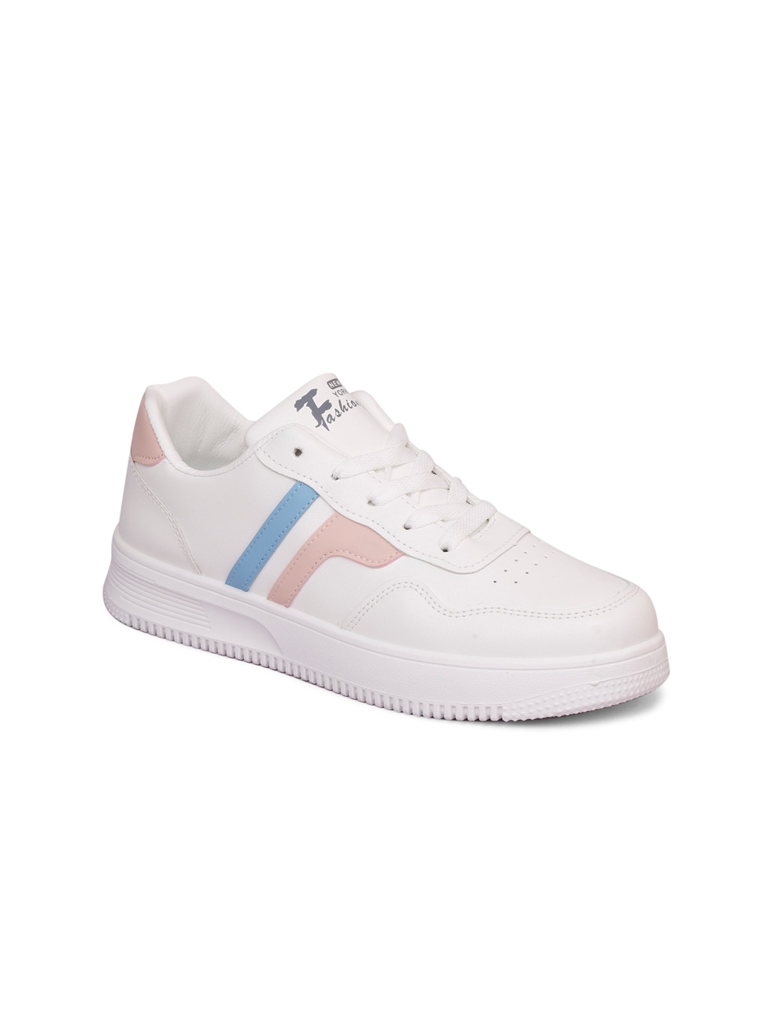 

MOZAFIA Women White Striped PU Sneakers
