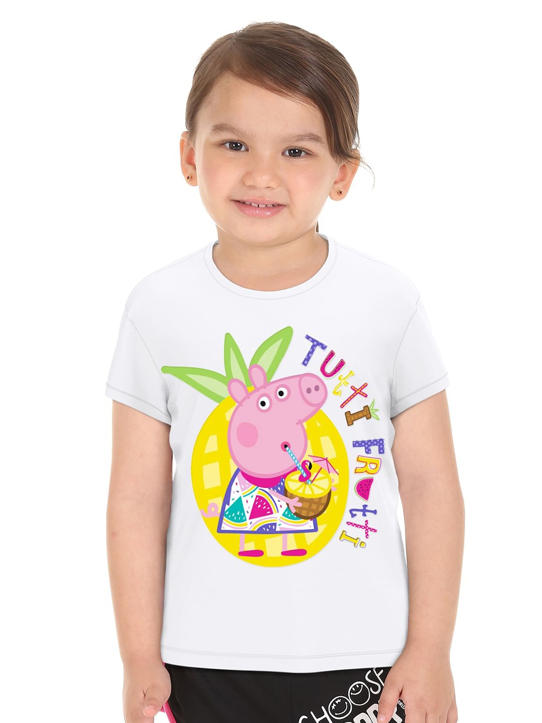 

Donuts Girls White & Yellow Peppa Pig Printed T-shirt