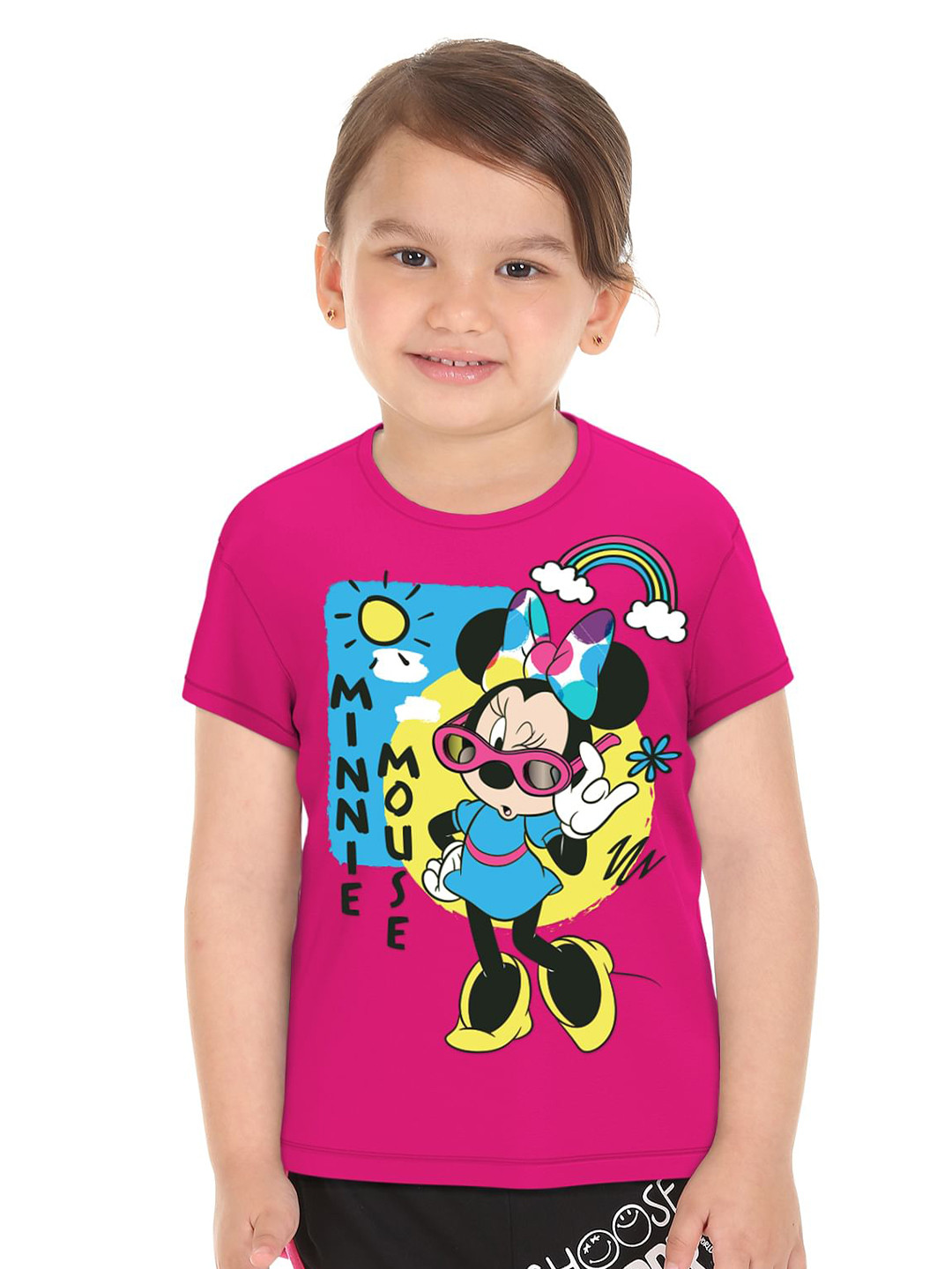 

Donuts Girls Pink & Yellow Minnie Mouse Printed T-shirt